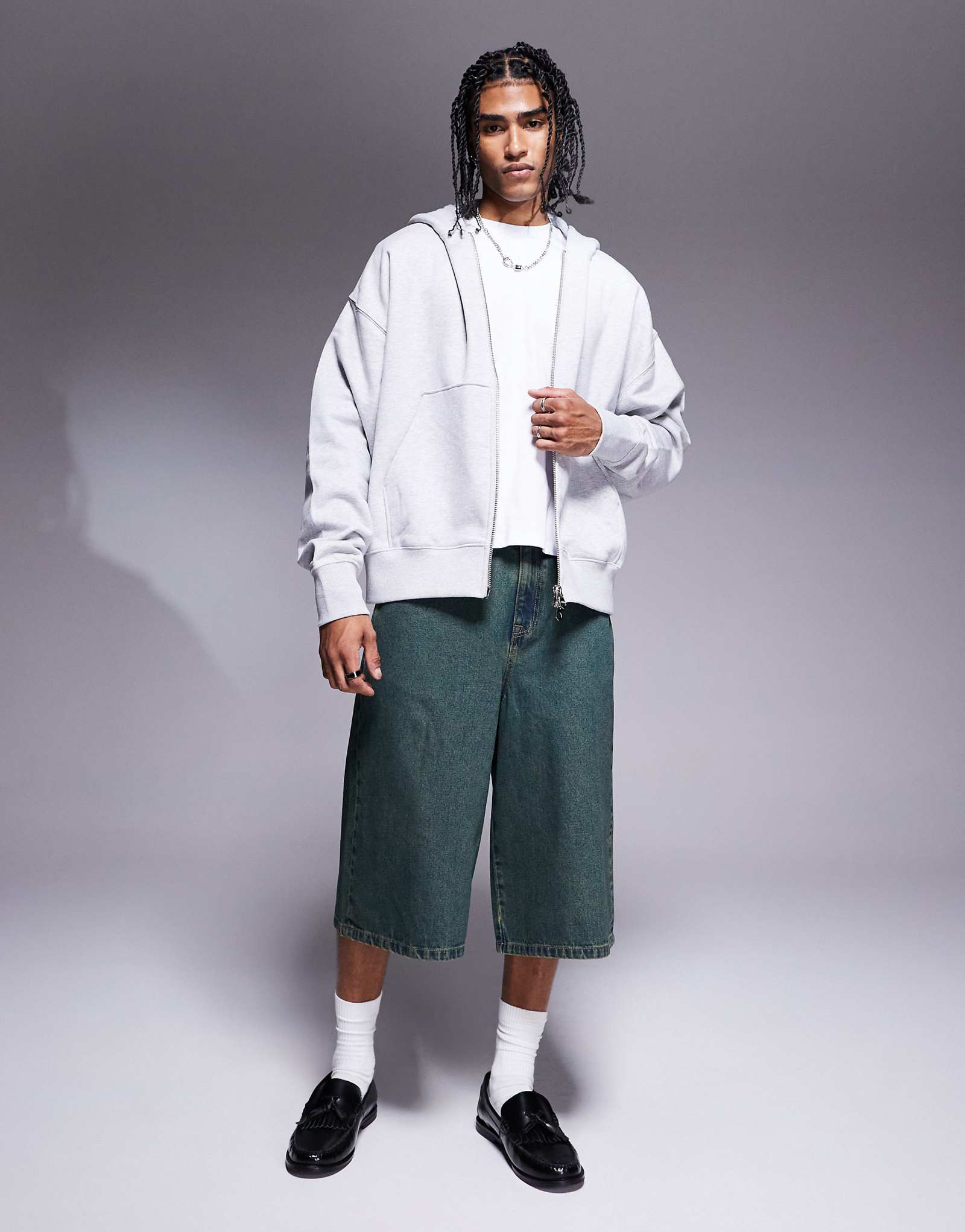 ASOS DESIGN longer length denim jorts in dark wash blue with tint 6090₽