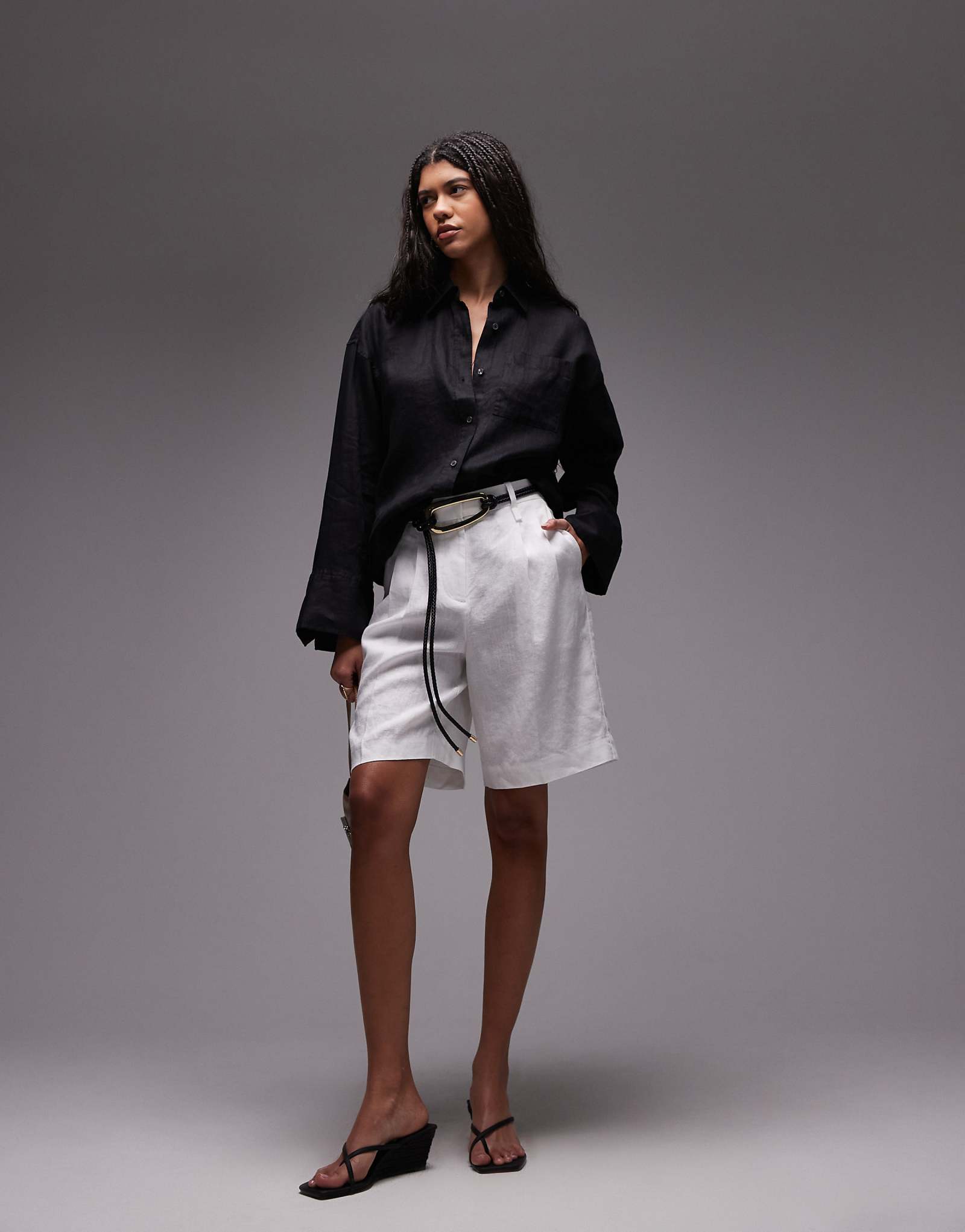ARKET linen bermuda shorts with tailored waistband in white 13290₽