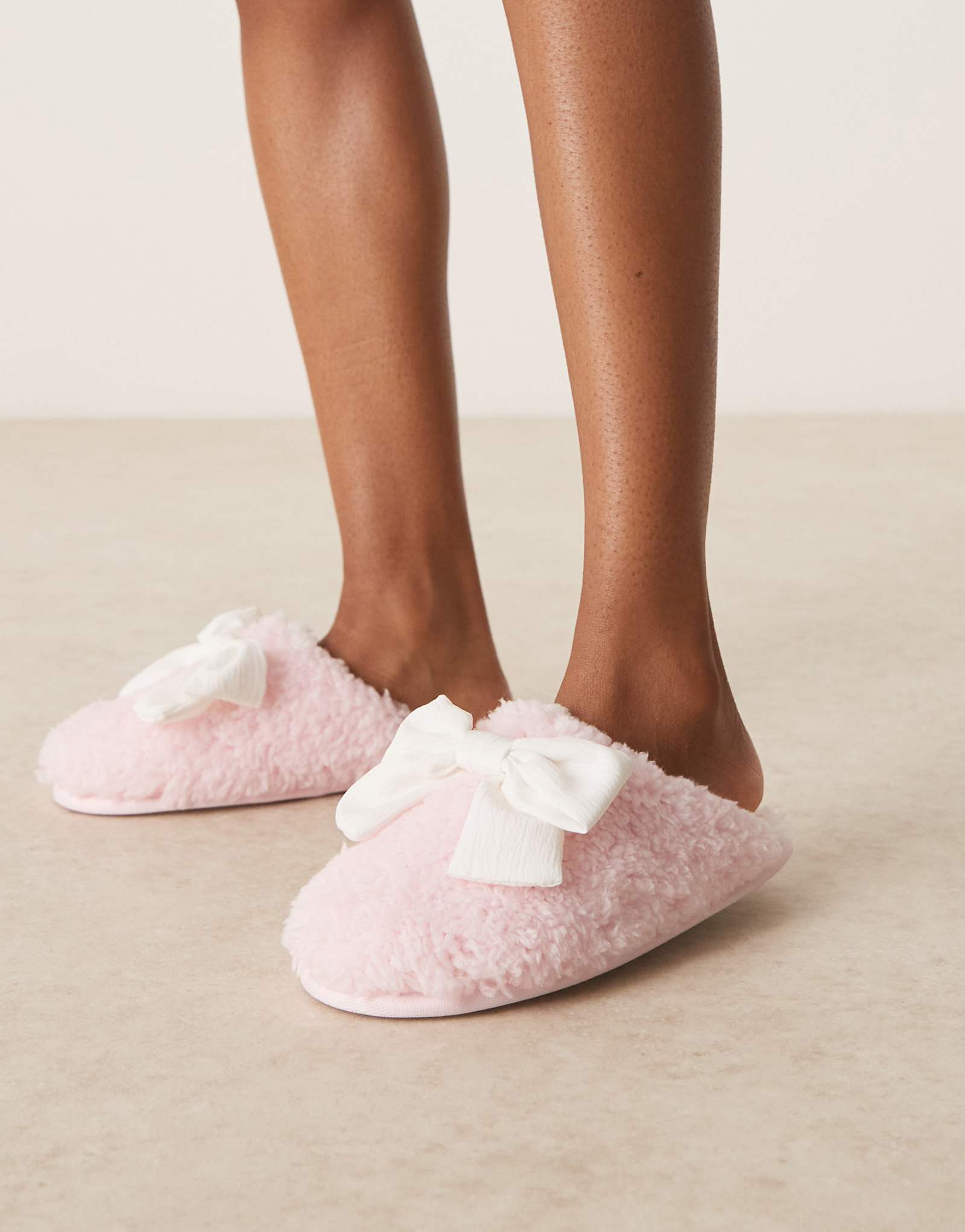 Boux Avenue large bow mule slippers in pink