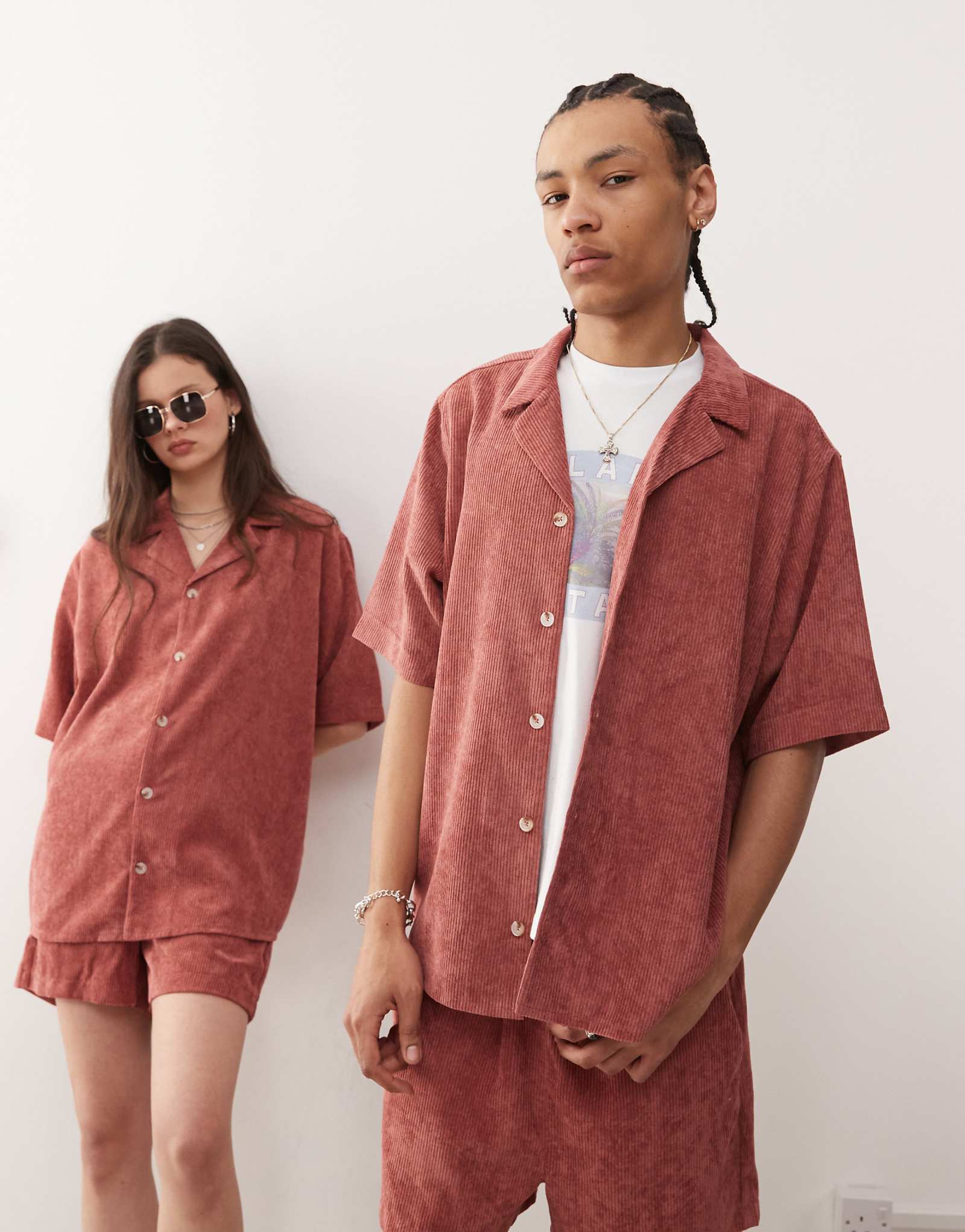 Reclaimed Vintage unisex cord shirt in pink