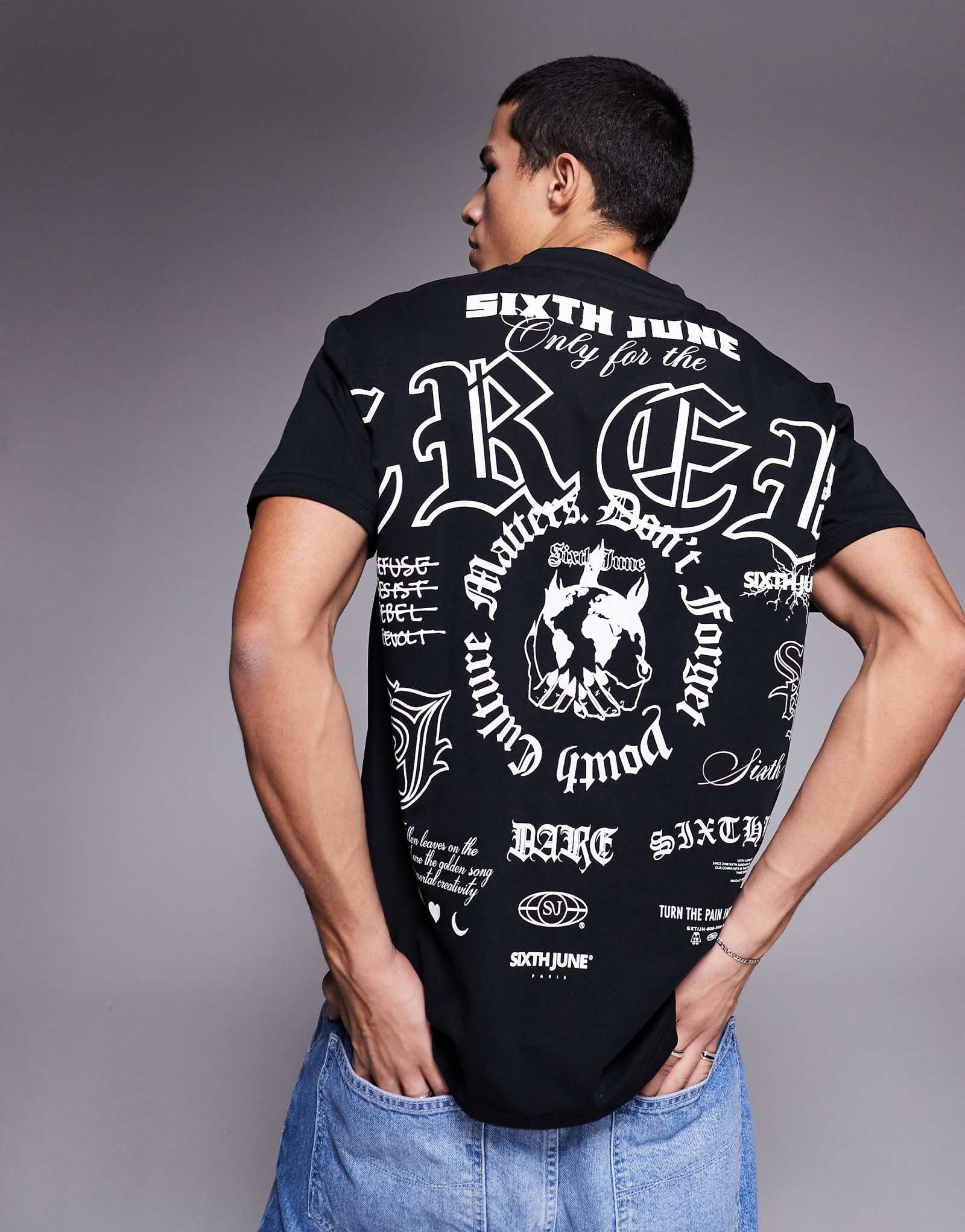 Sixth June logo motif back print T-shirt in black 8790₽