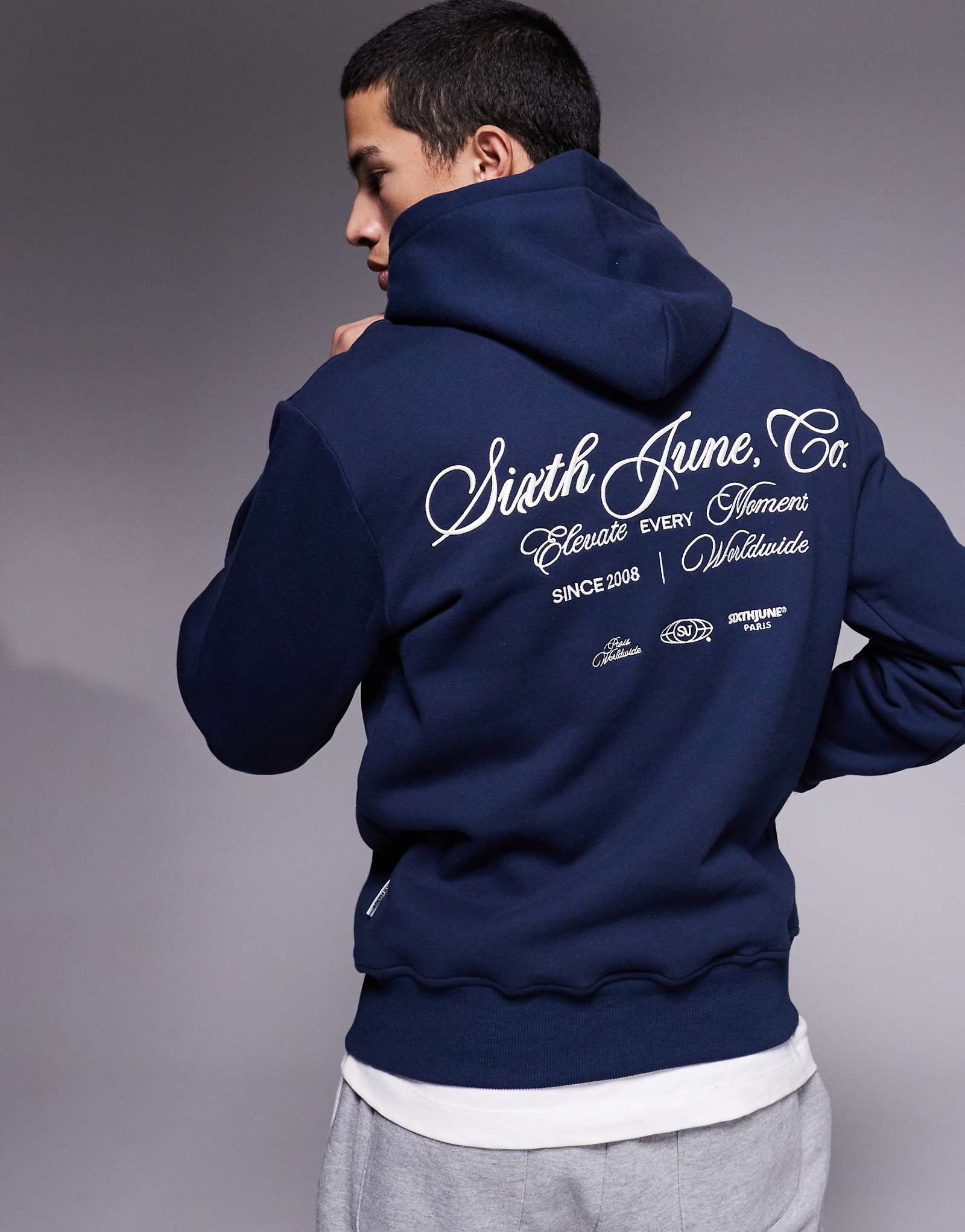 Sixth June logo back print hoodie in navy