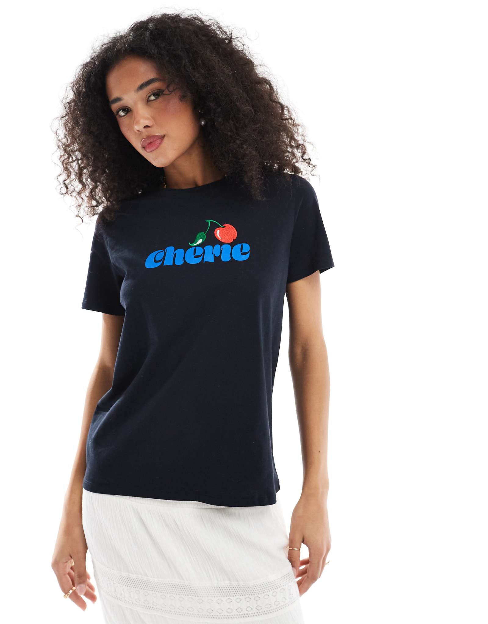 French Connection cherie print t-shirt in navy 3890₽