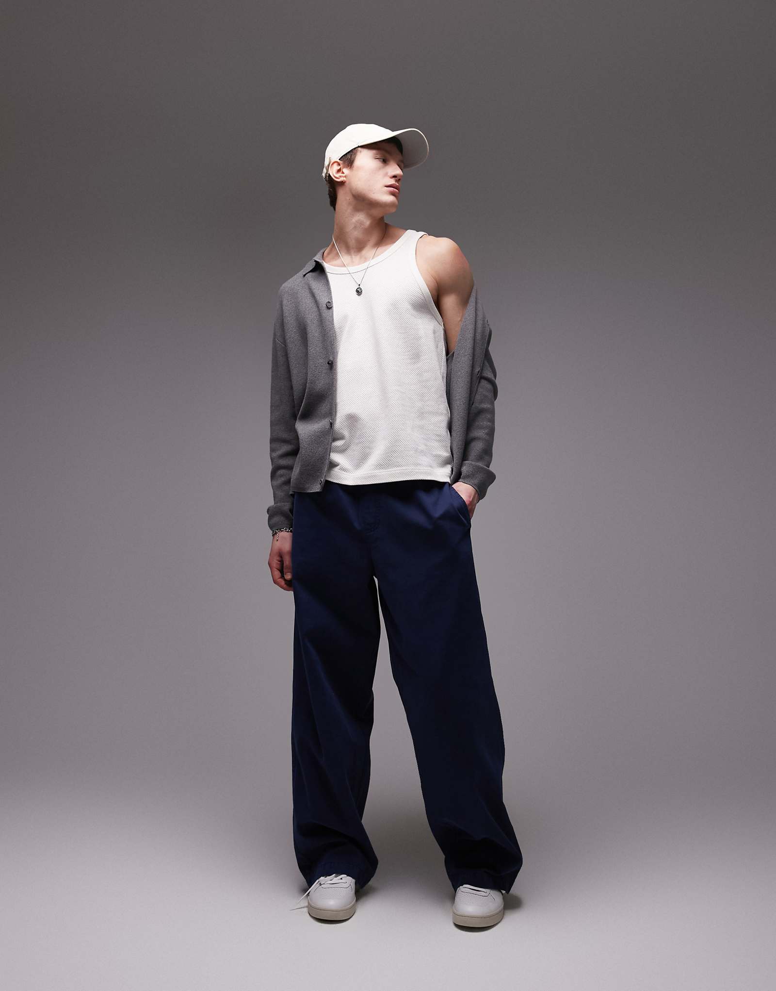Topman baggy twill pants in navy 7290₽