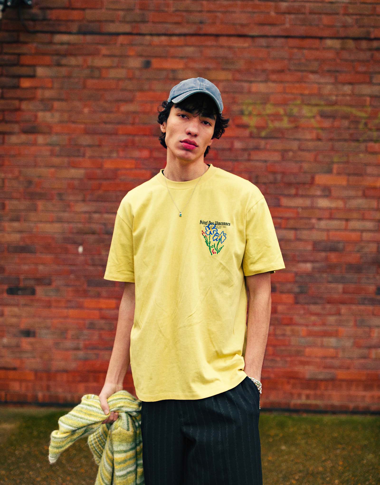 Topman oversized fit T-shirt with Hotel Des Vincennes print and embroidery in yellow