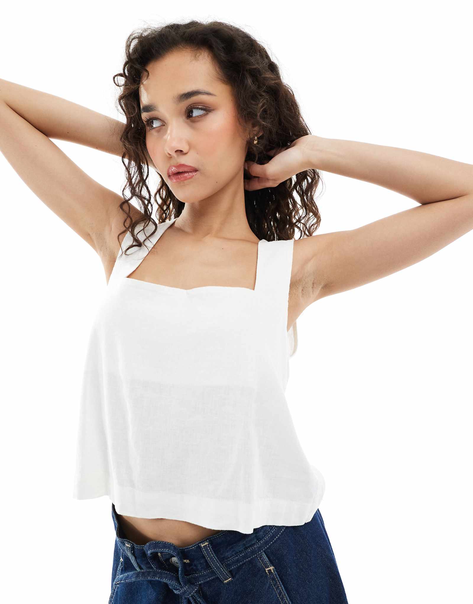 JJXX square neck linen blend top in white 7090₽