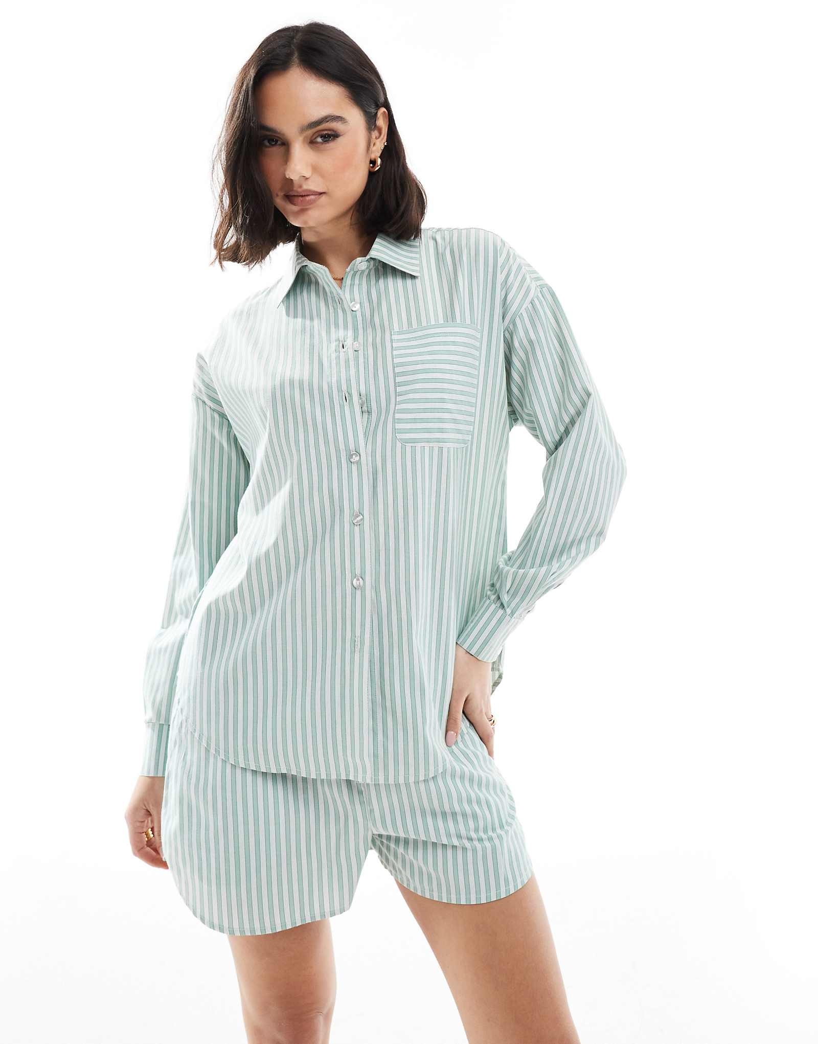 Brave Soul relaxed shirt in green stripe - part of a set 3690₽