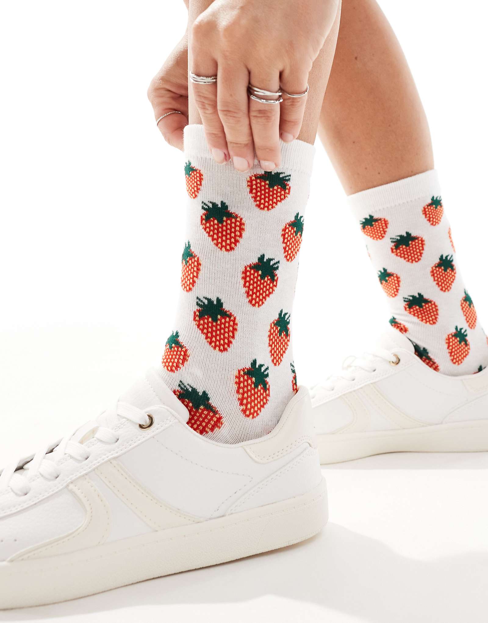 Accessorize strawberry print socks in white and red