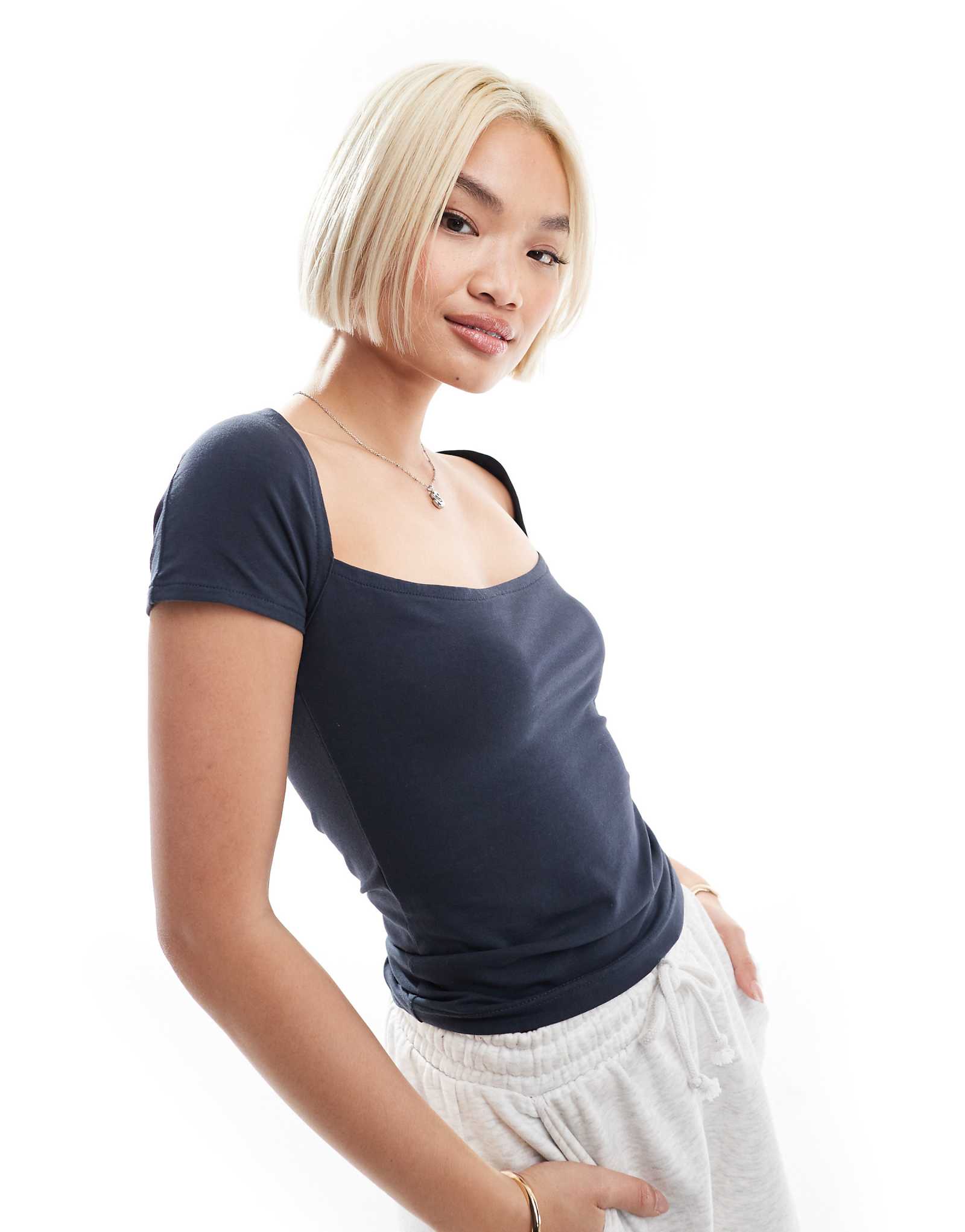 Daisy Street square neck jersey top in charcoal 5090₽