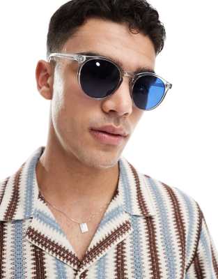 ДИЗАЙНЕРСКИЕ круглые солнцезащитные очки ASOS в оправе из прозрачного хрусталя с голубыми линзами