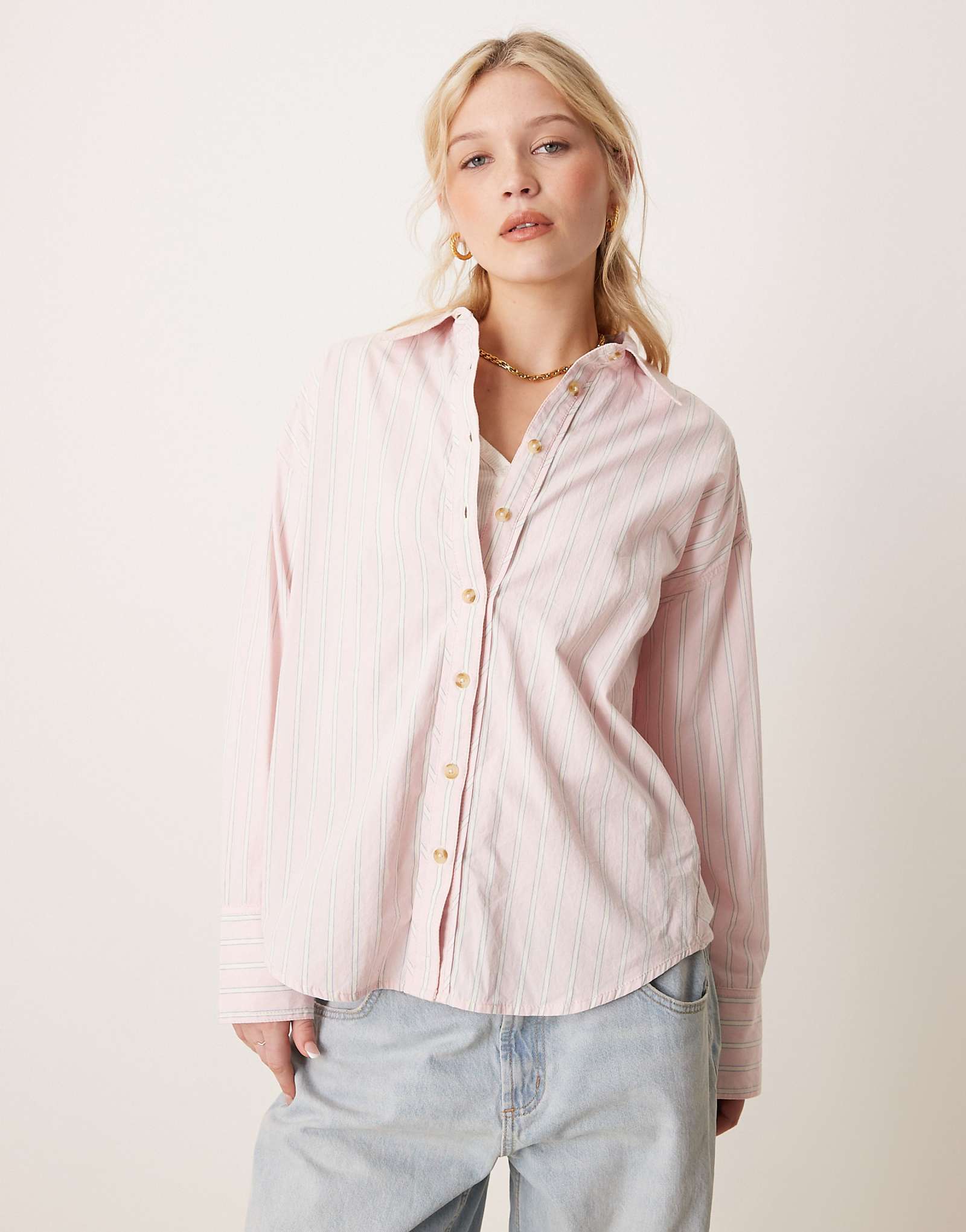 Free People striped varsity oversized shirt in light pink 18390₽