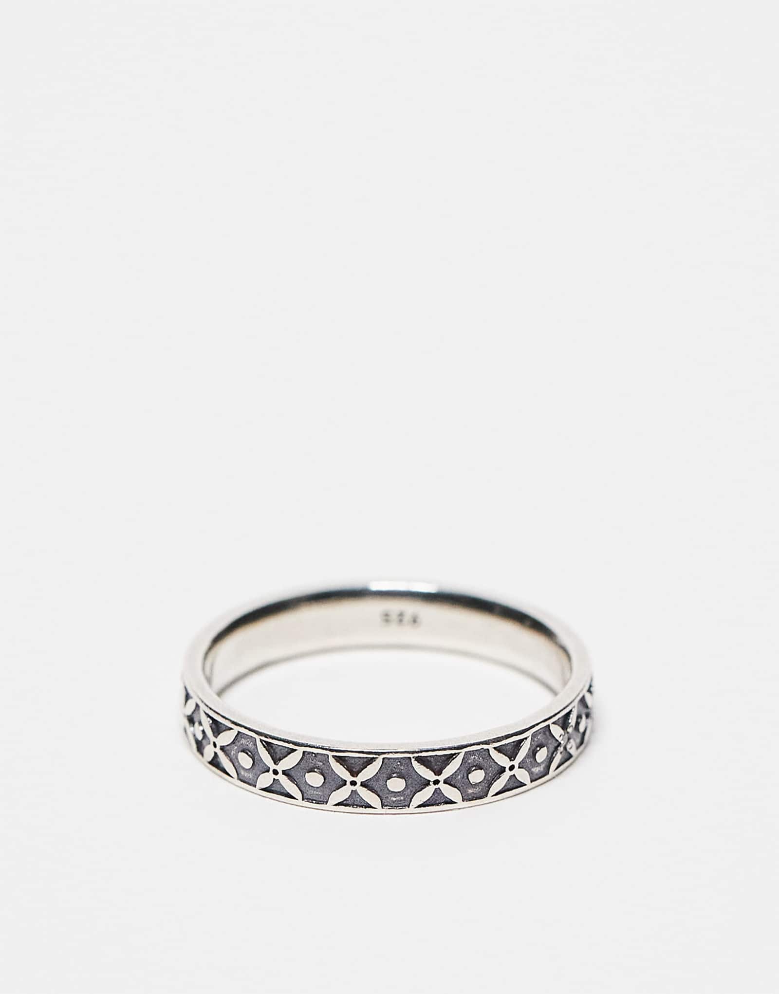 ASOS DESIGN sterling silver band ring with embossed detail in silver 10390₽