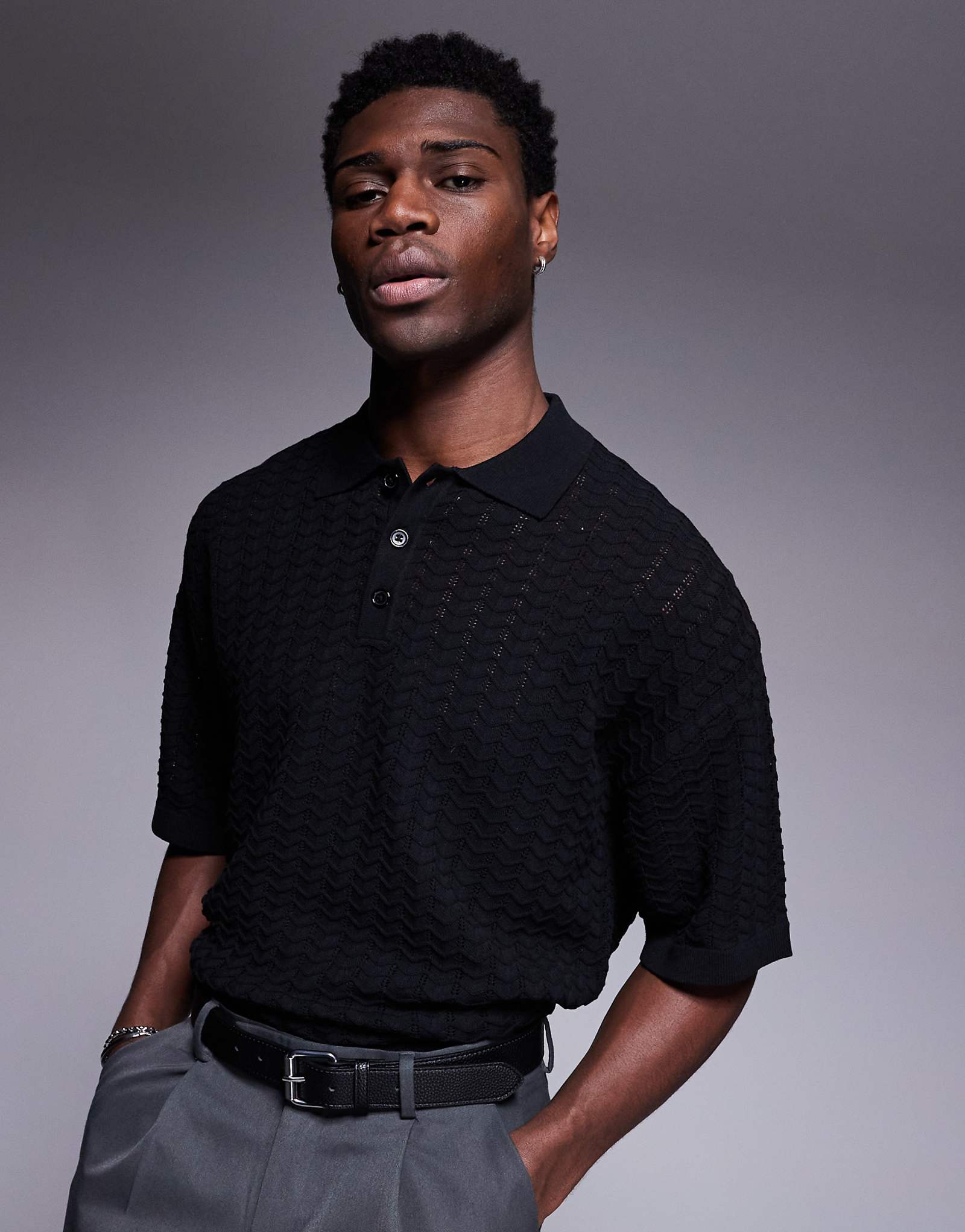 ADPT knit texture polo shirt in black 7790₽