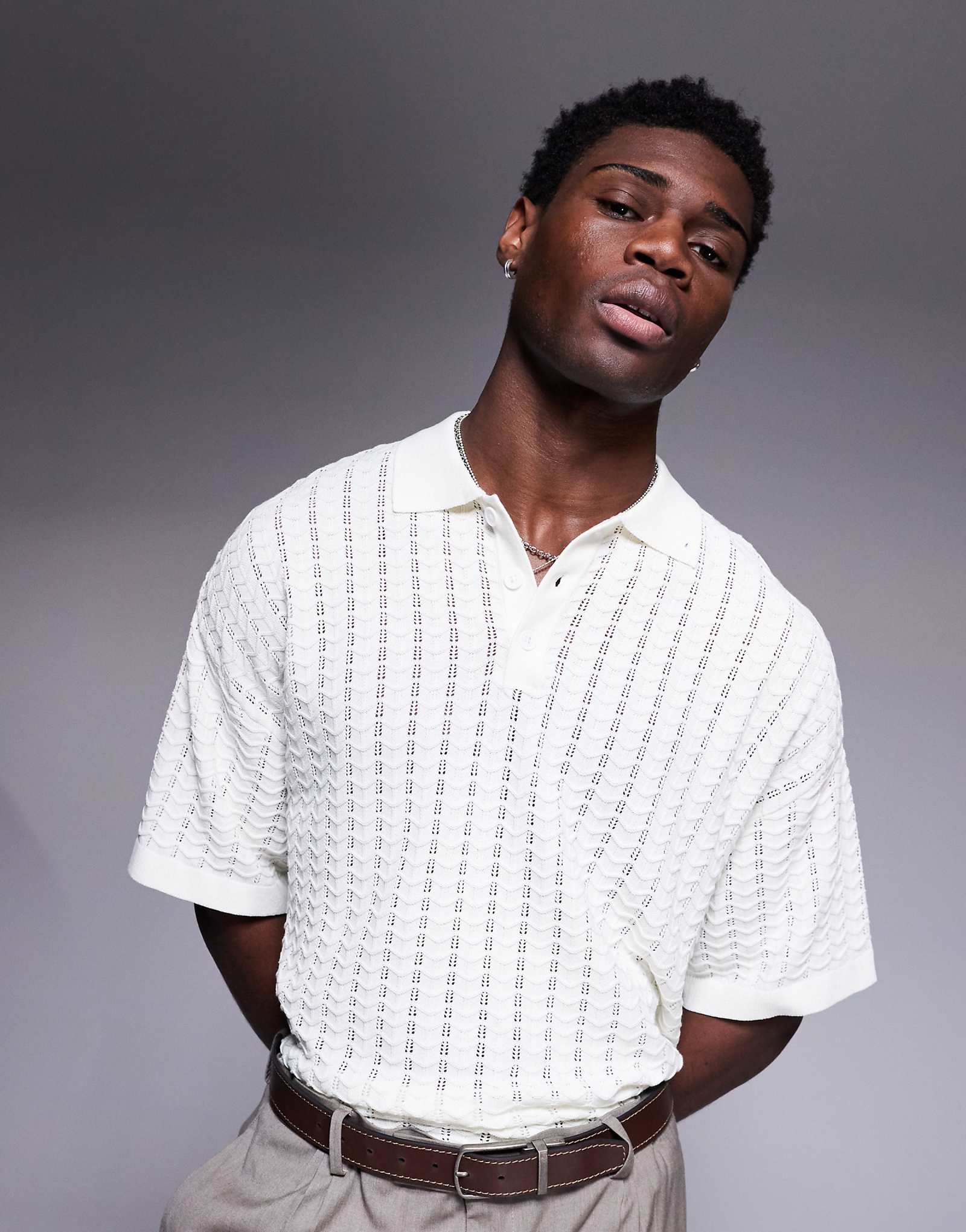 ADPT knit texture polo shirt in white