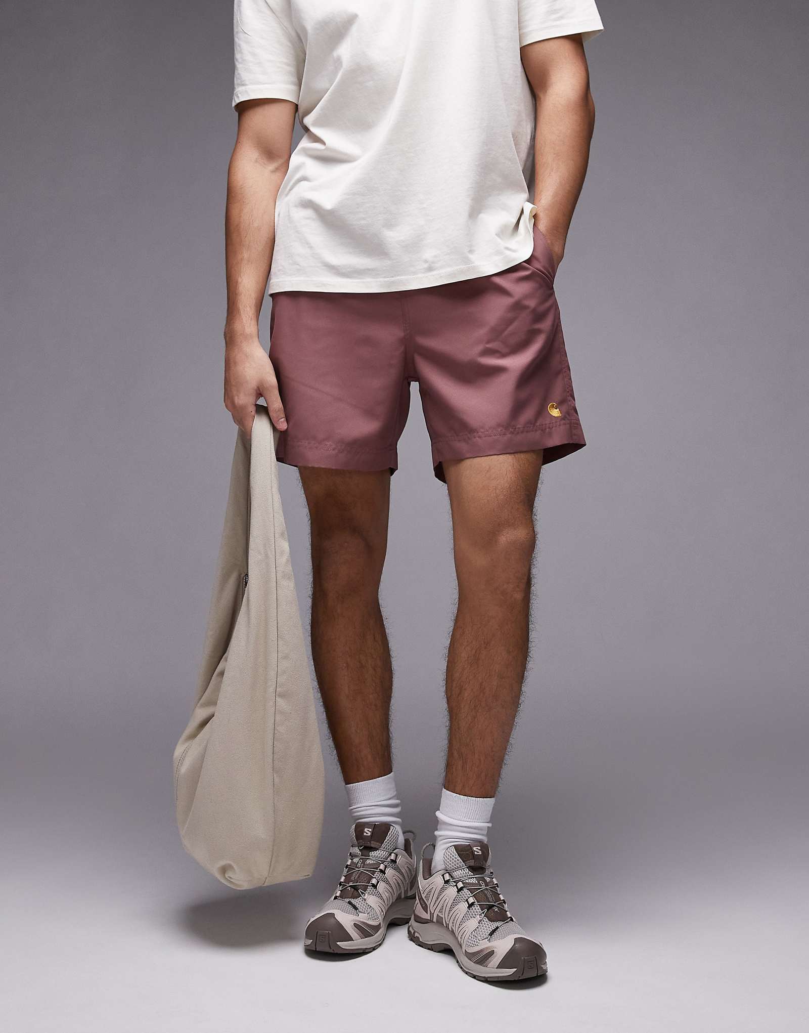 Carhartt WIP chase swim trunks in dusky pink