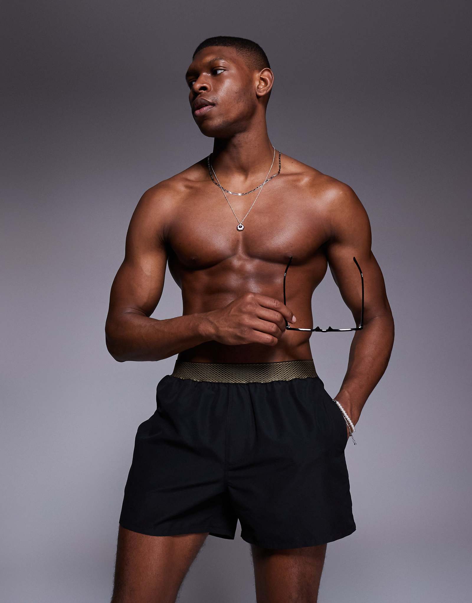 ASOS DESIGN swim shorts in short length with elastic waistband detail in black 3590₽