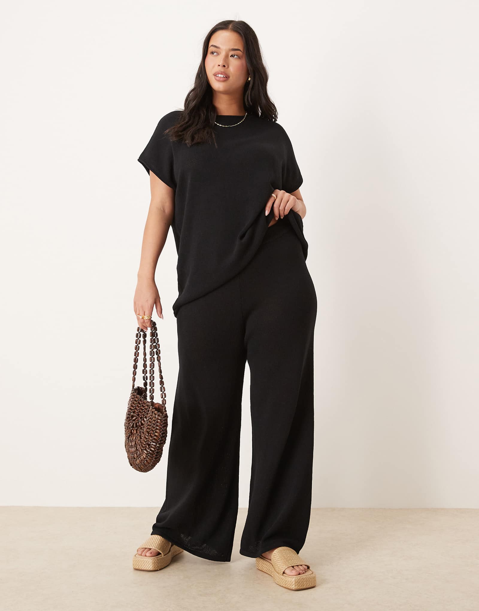 ASOS DESIGN Curve knit slub pants in black - part of a set 8790₽