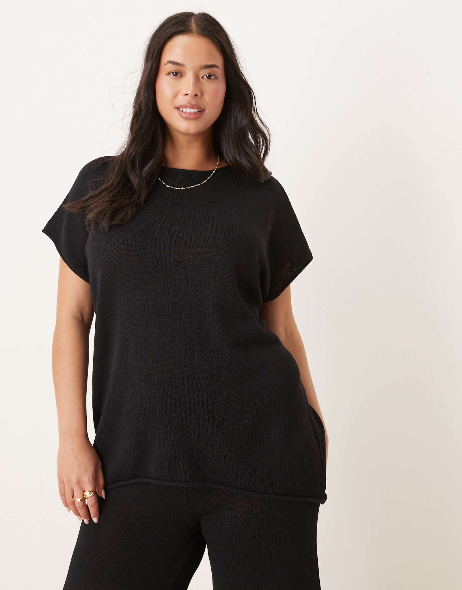 ASOS DESIGN Curve knit slub T-shirt in black - part of a set 7790₽