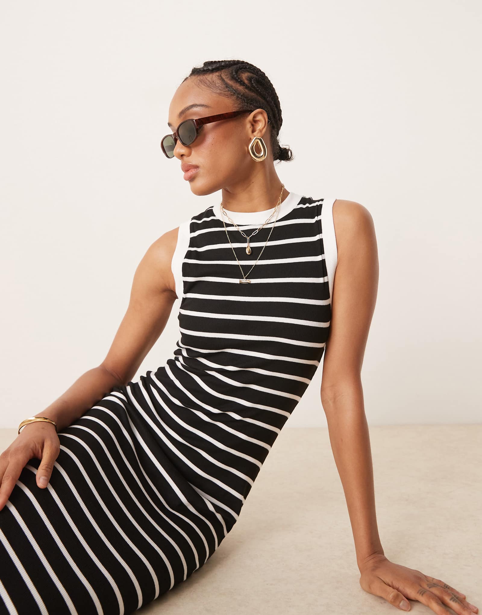 ASOS DESIGN Tall 90s ribbed built-up midi tank dress in mono stripe 5690₽