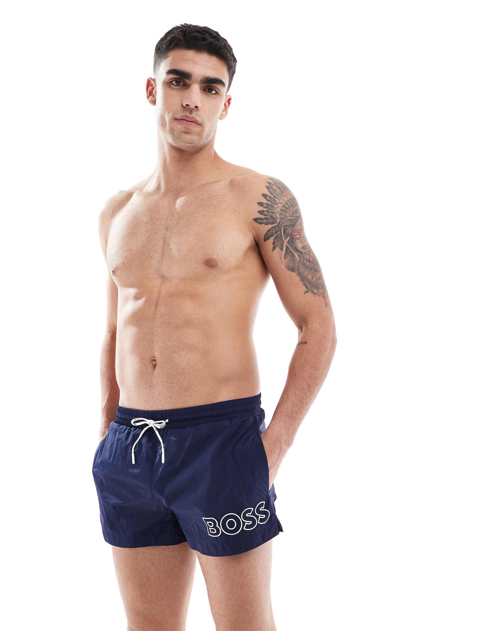 BOSS Mooneye logo swim shorts in navy 8390₽