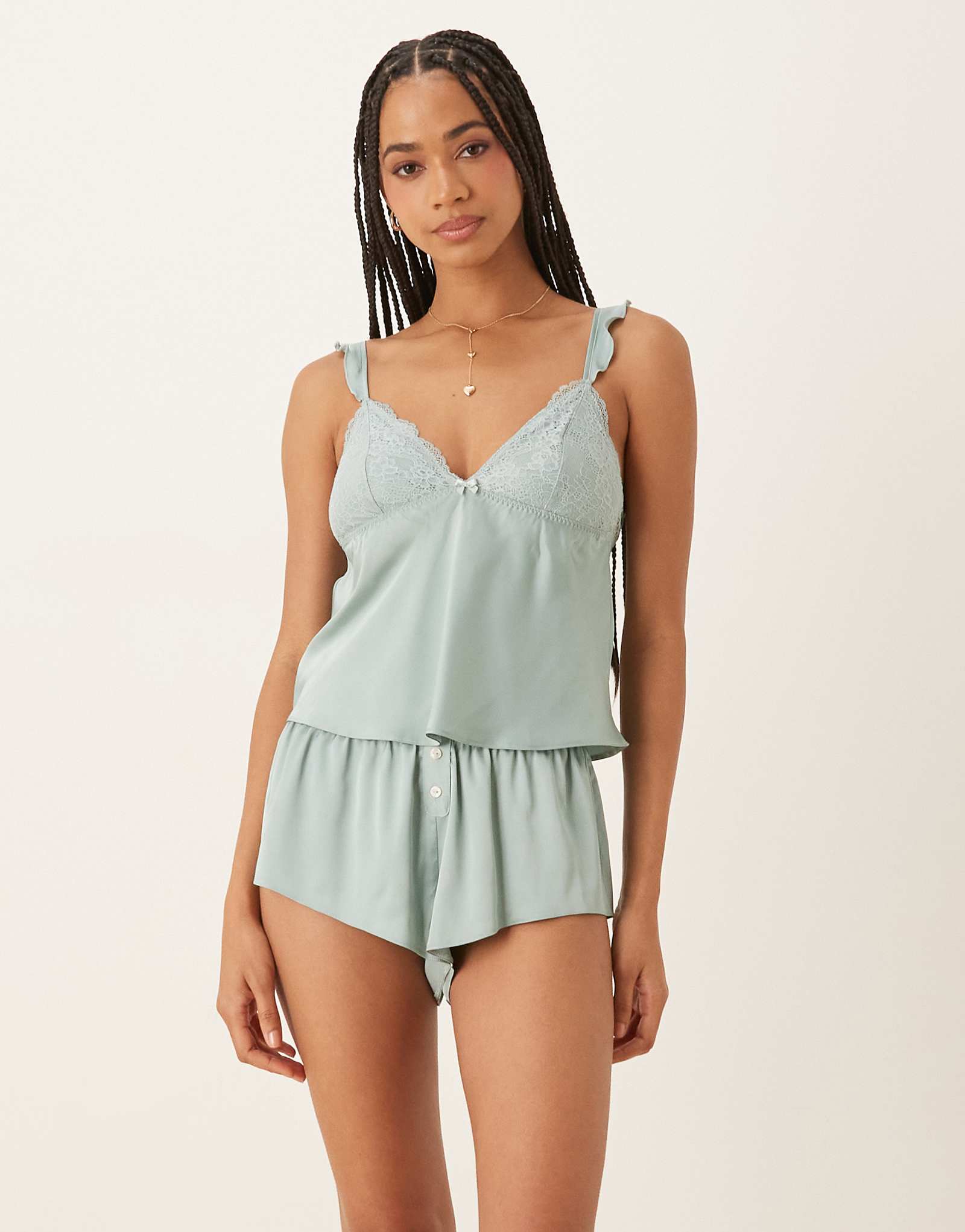Boux Avenue lace cup cami and shorts in sage 11190₽