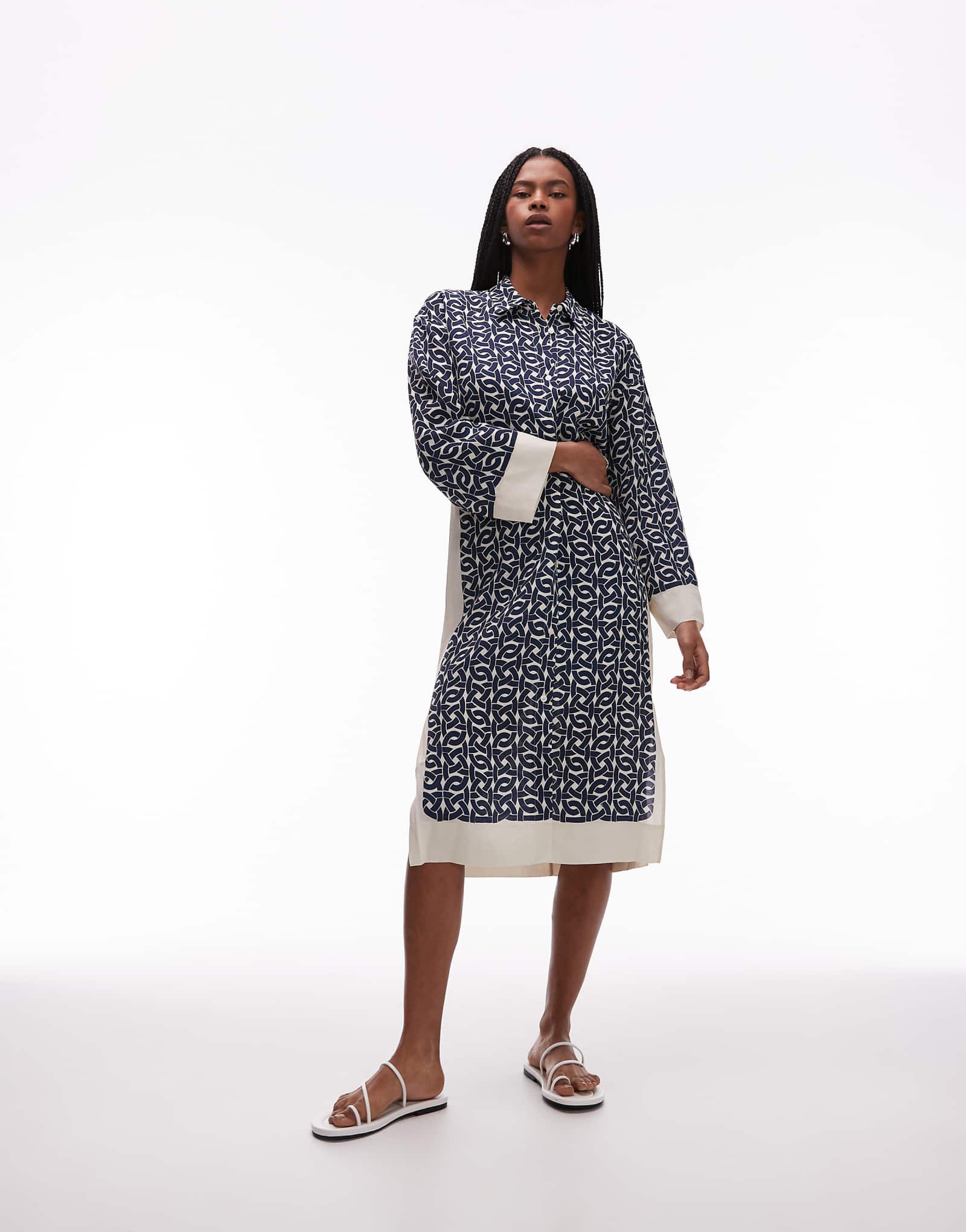 ARKET long sleeve midi shirt dress in blue and white print 19190₽