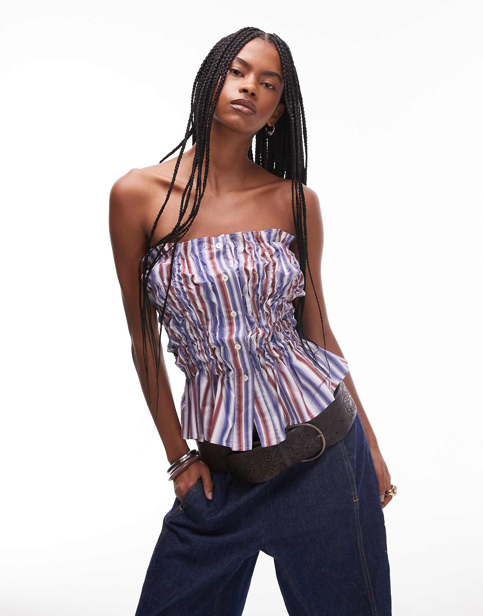 LAAGAM strapless stripe top with gathered front in multi stripe 17490₽