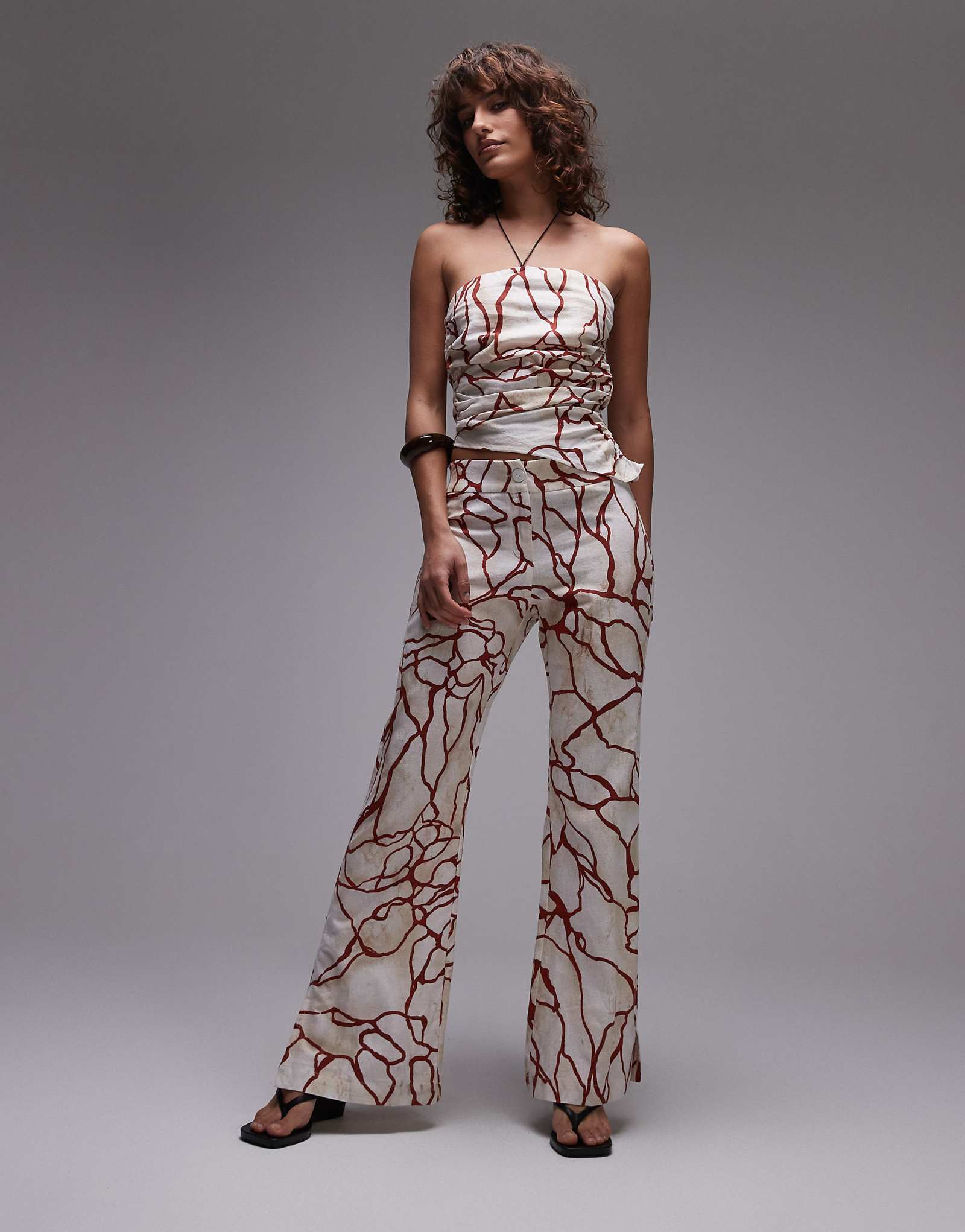 LAAGAM marble linen mix pants with red abstract print - part of a set 21190₽