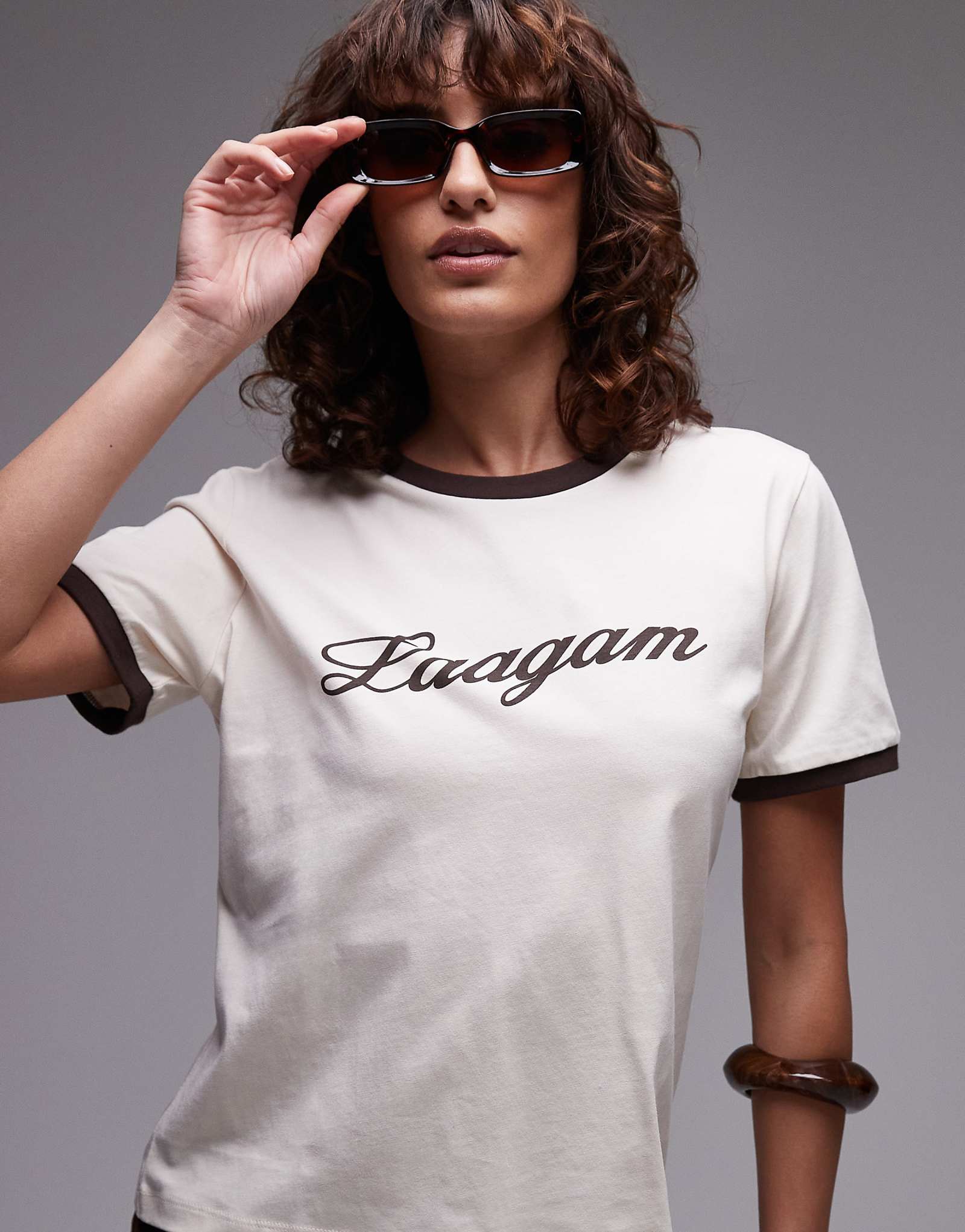 LAAGAM cotton logo ringer T-shirt in ecru 10990₽