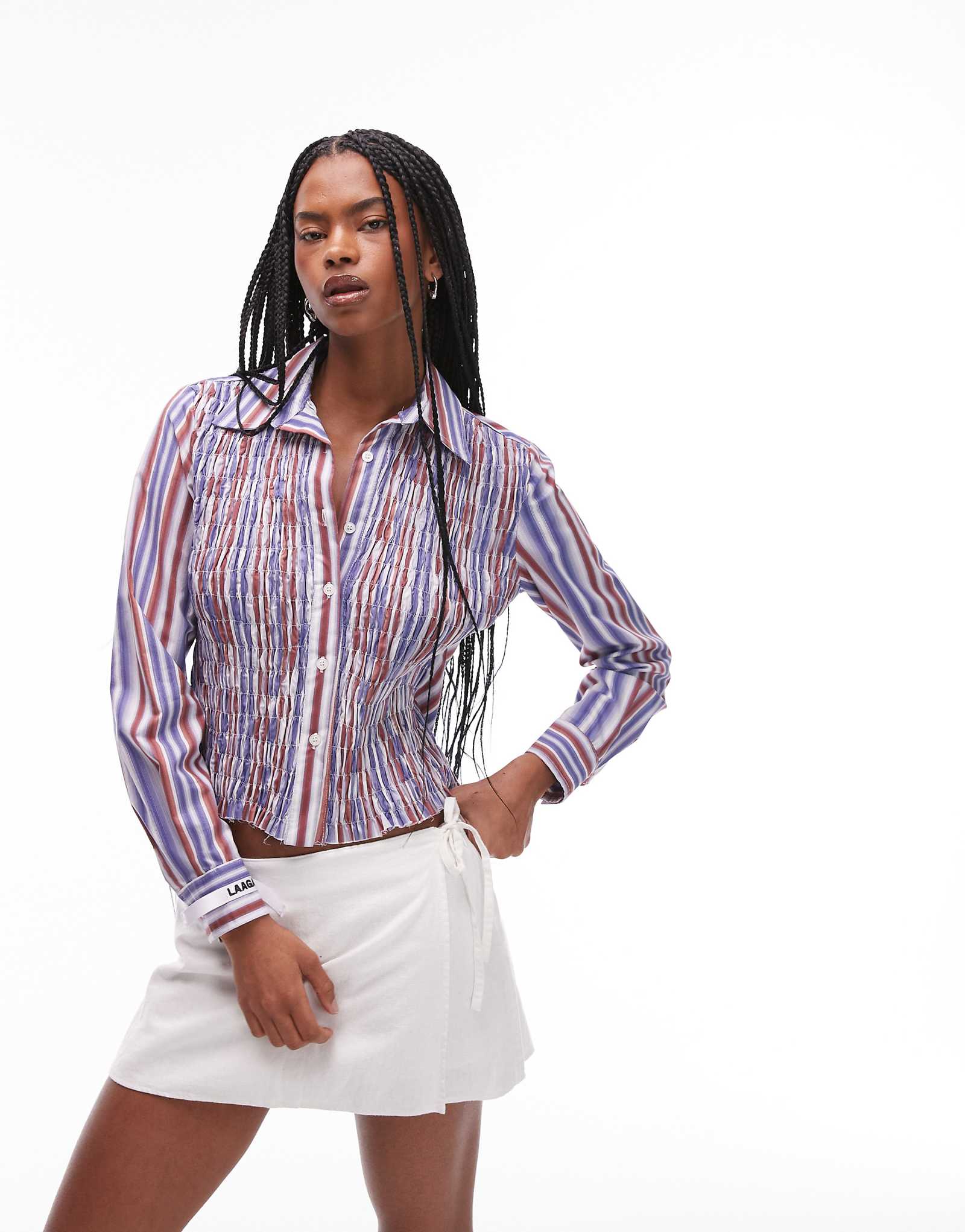 LAAGAM striped ruched shirt in purple stripe 18690₽