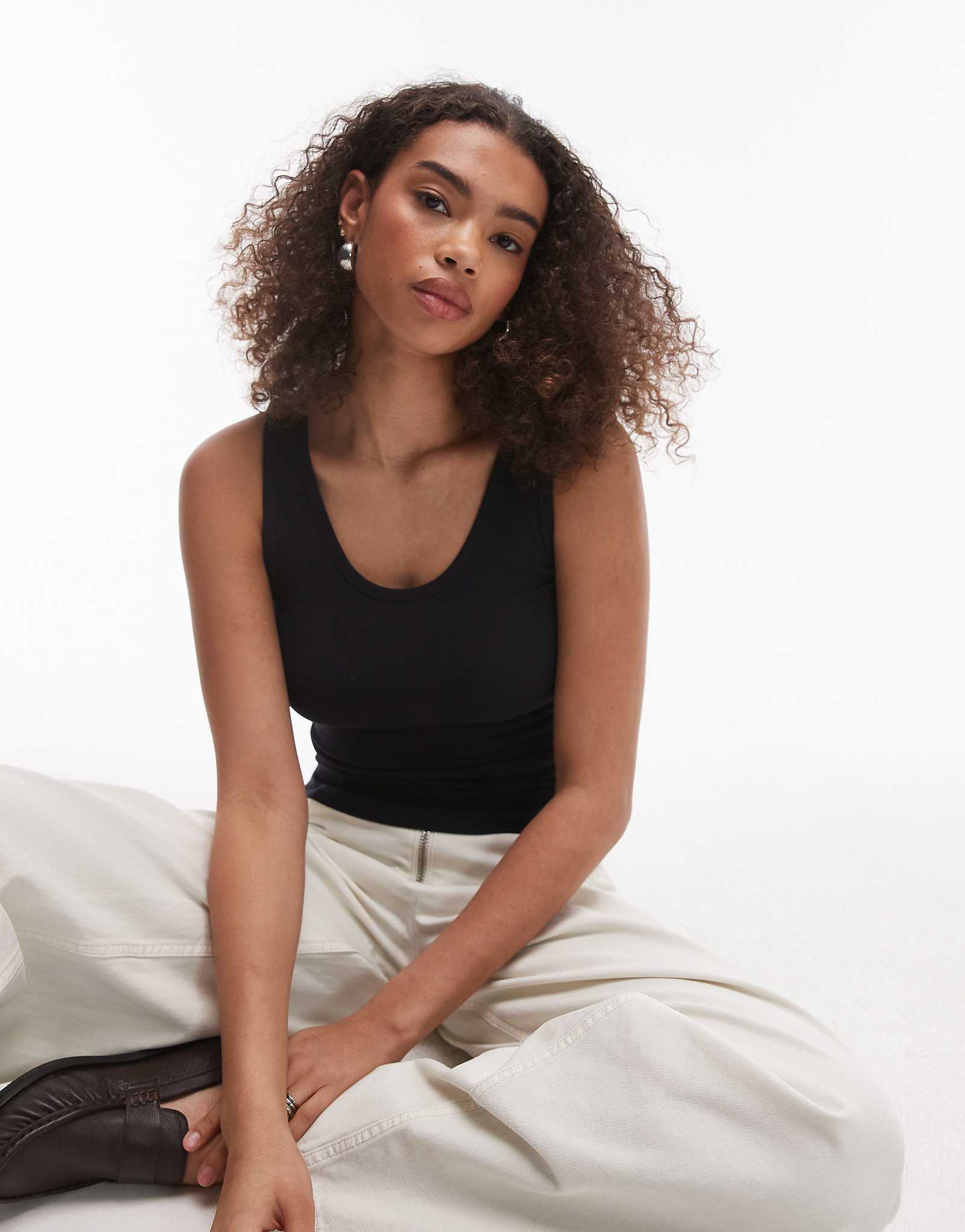 ARKET jersey ribbed tank top with scoop neck in dark navy 4890₽