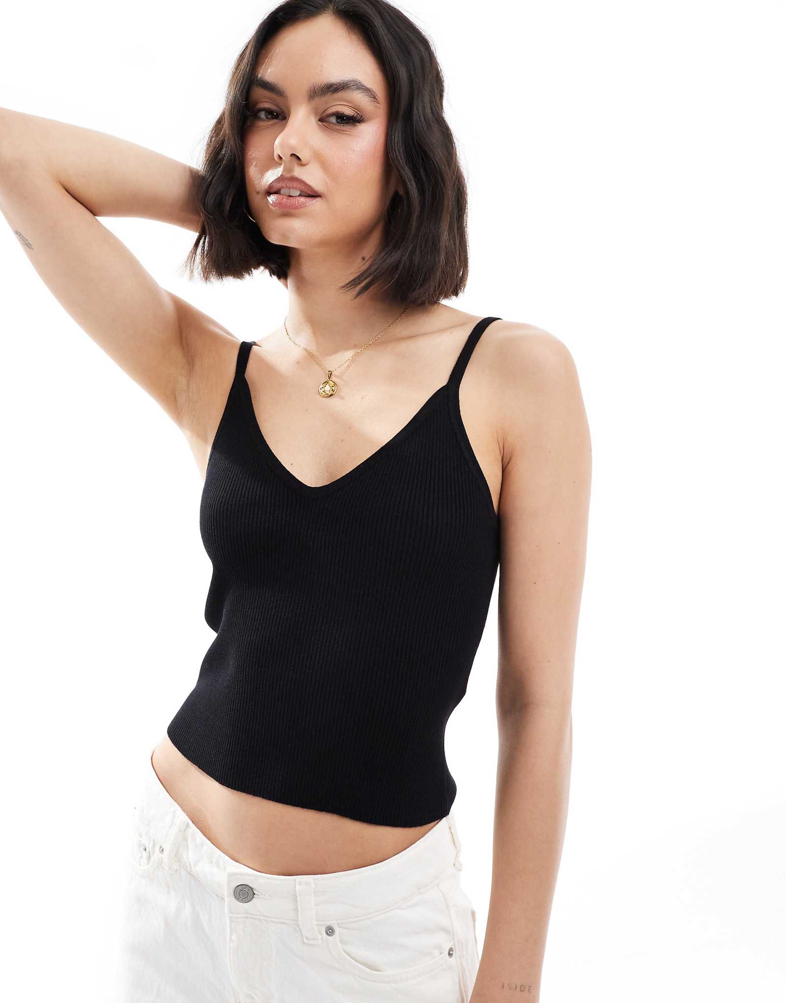 JJXX knit ribbed strappy top in black 7390₽