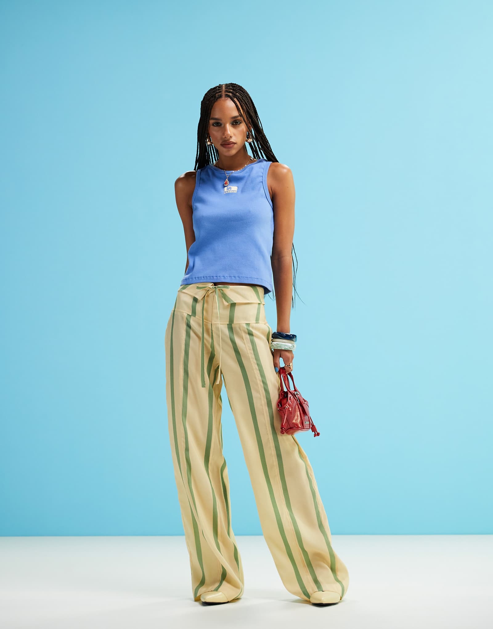 LAAGAM Tashi straight flow pants in yellow and green stripe