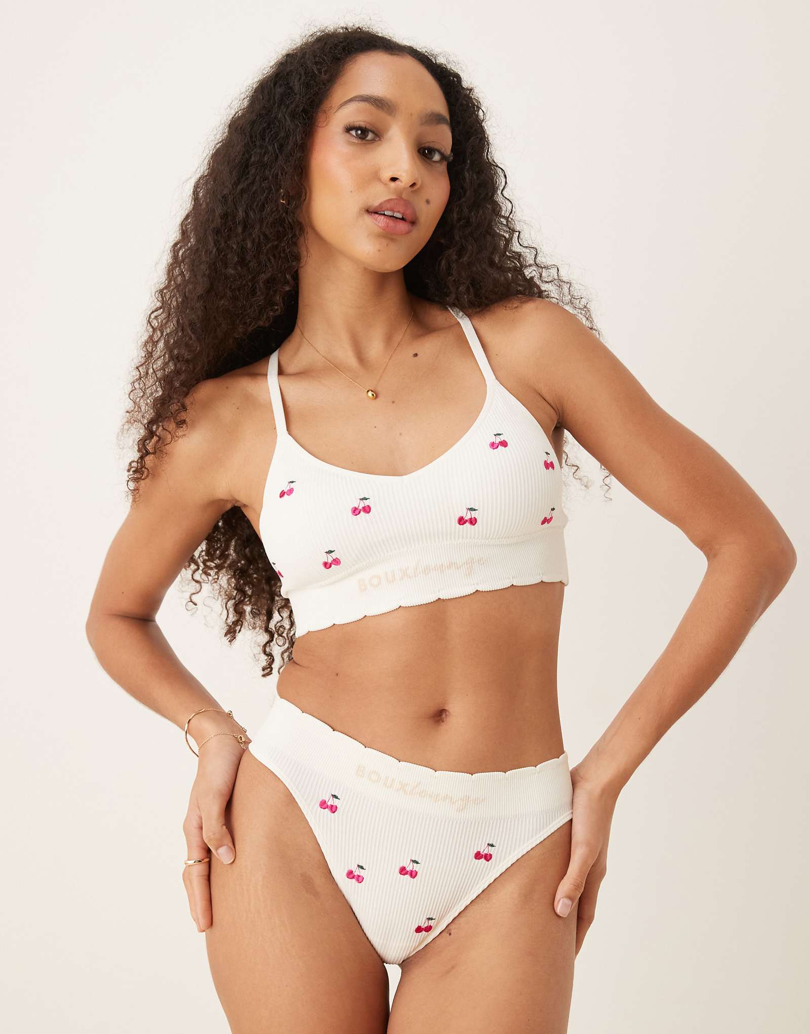 Boux Avenue cherry embroidered bralet in ivory
