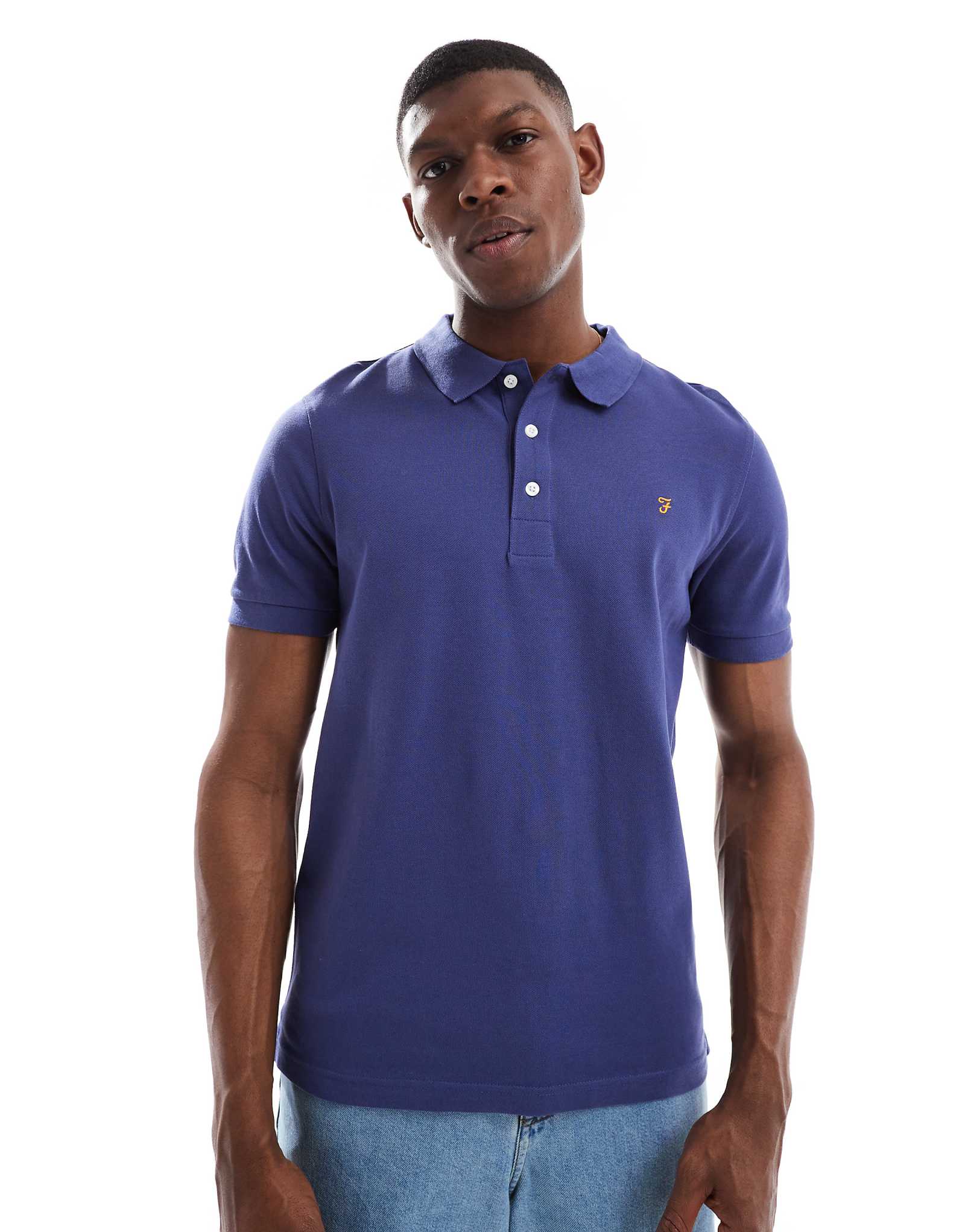 Farah blanes short sleeve polo shirt in mid blue 18090₽