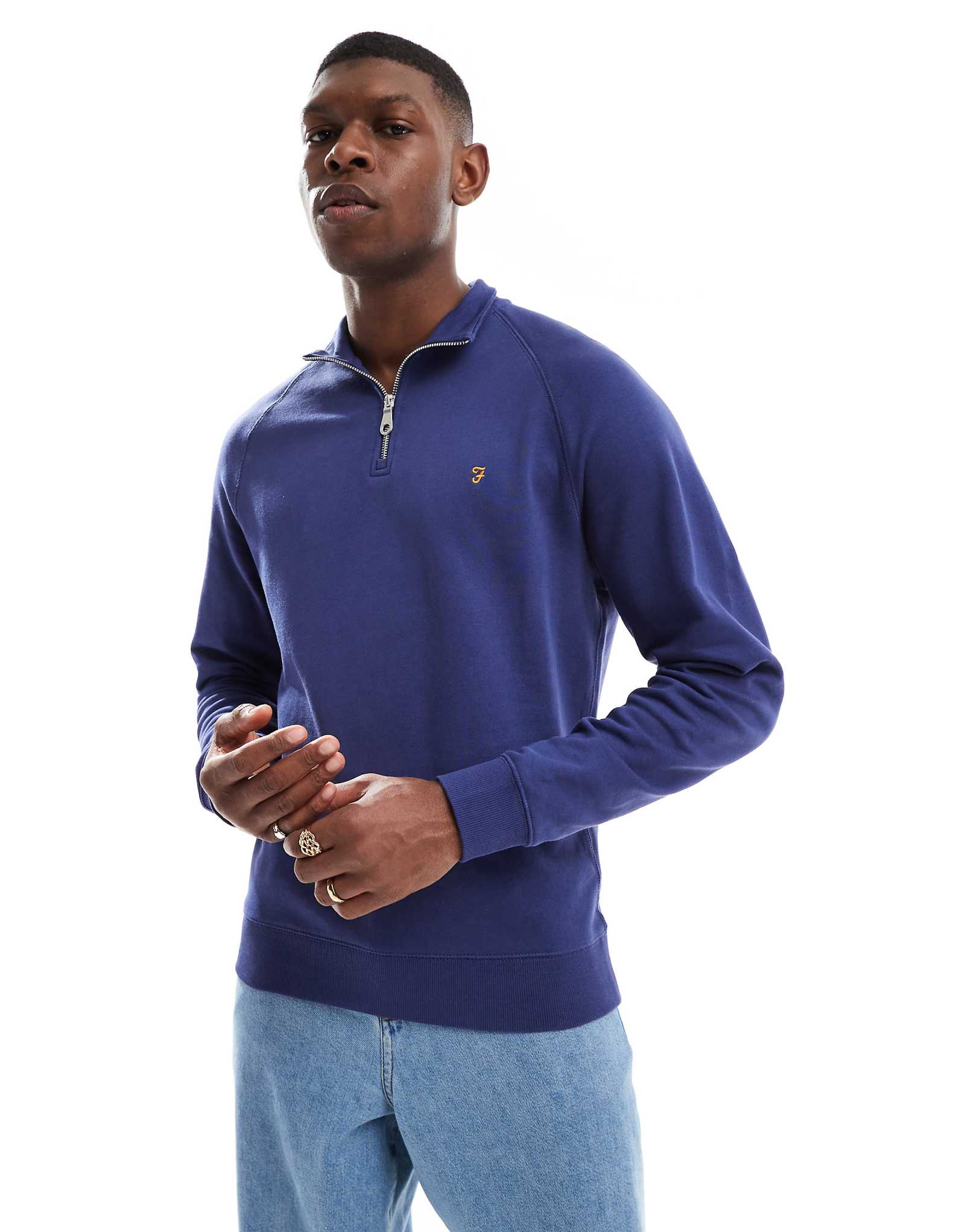 Farah jim quarter zip sweatshirt in mid blue 24590₽
