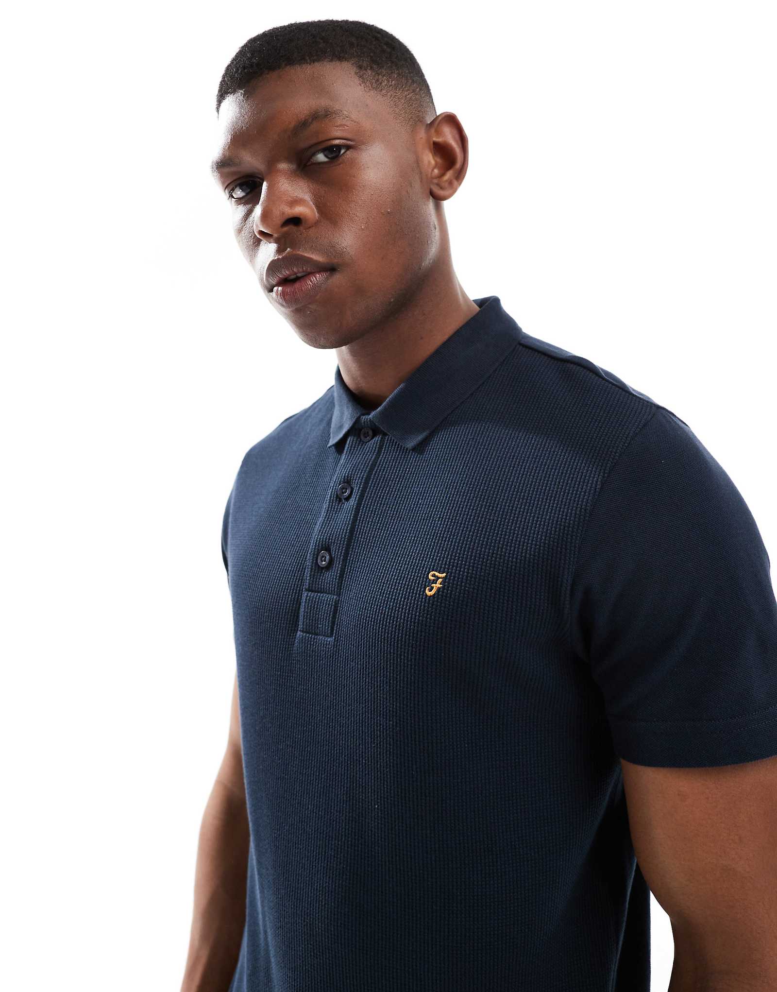 Farah forster short sleeve textured polo shirt in navy 19990₽