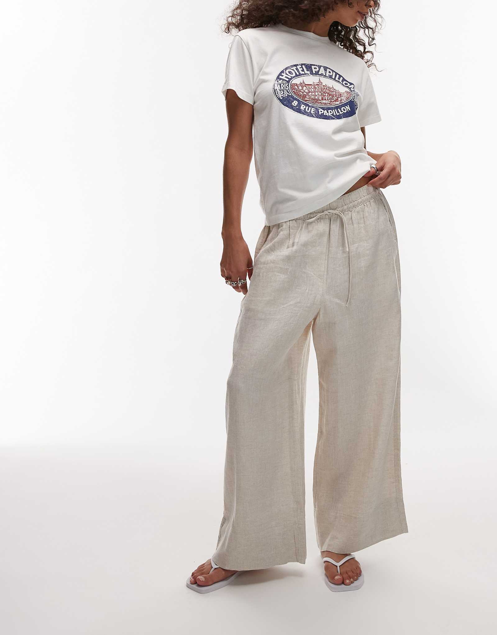 ARKET cropped linen pants with drawstring waist in light beige