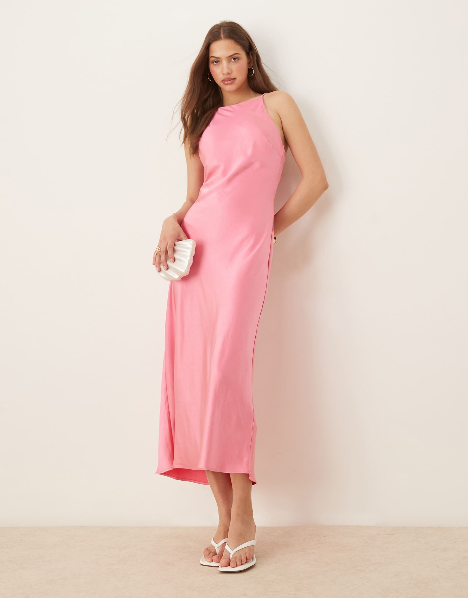 Gina Tricot high neck satin midi dress in pink 21190₽
