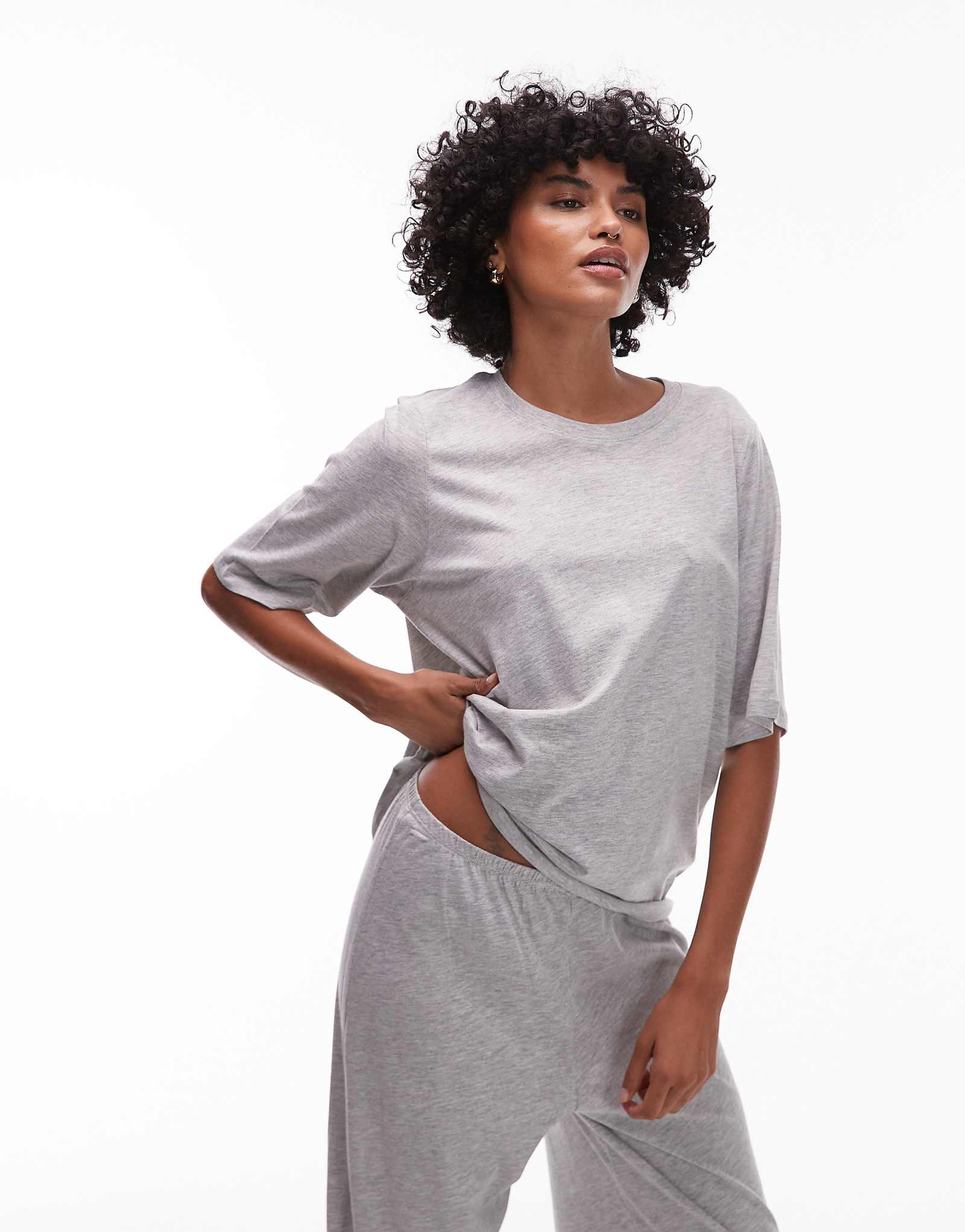 ARKET mix and match cotton t-shirt pajama top in heather gray 3590₽
