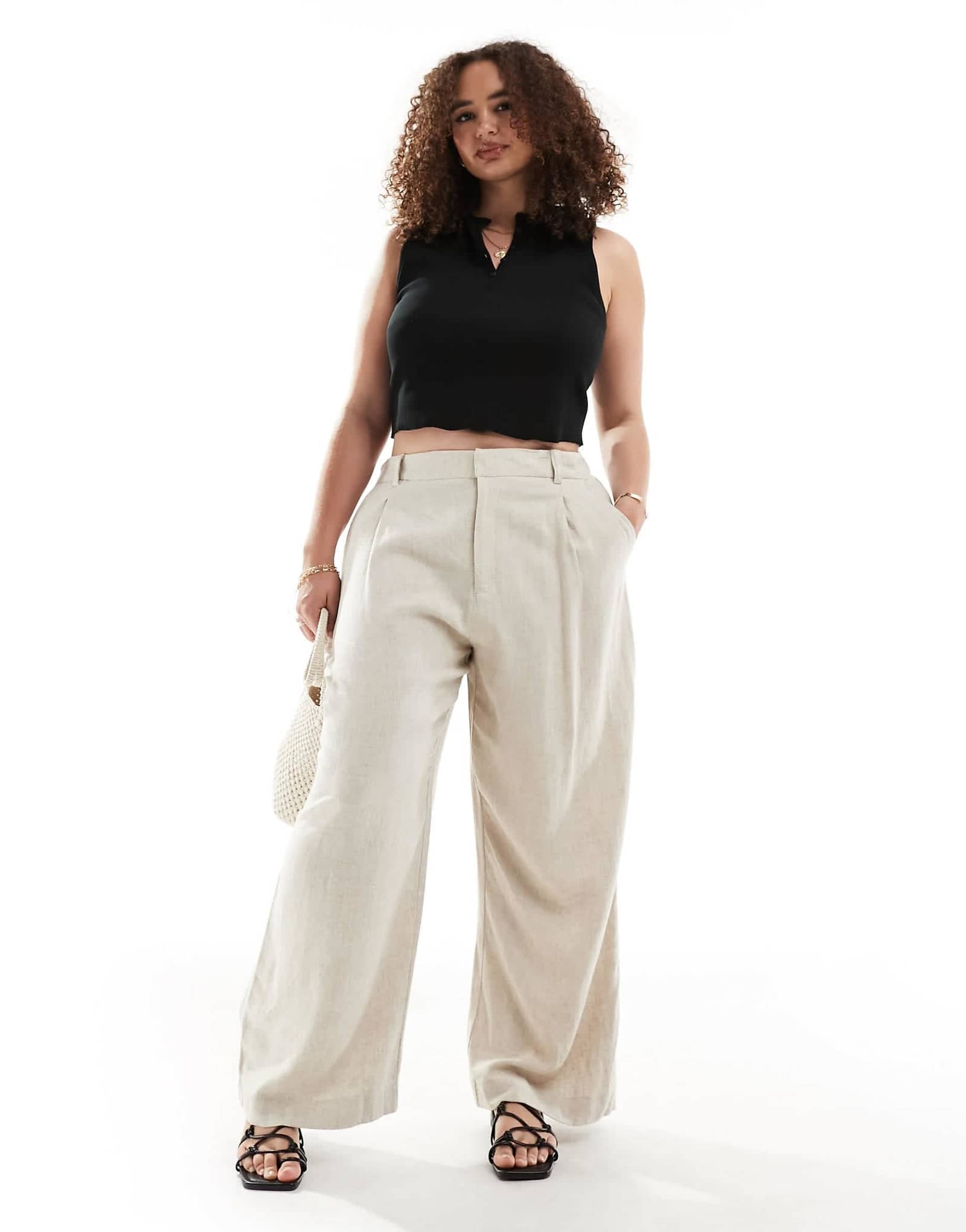 ASOS DESIGN Curve relaxed straight leg linen blend pants in natural 5690₽