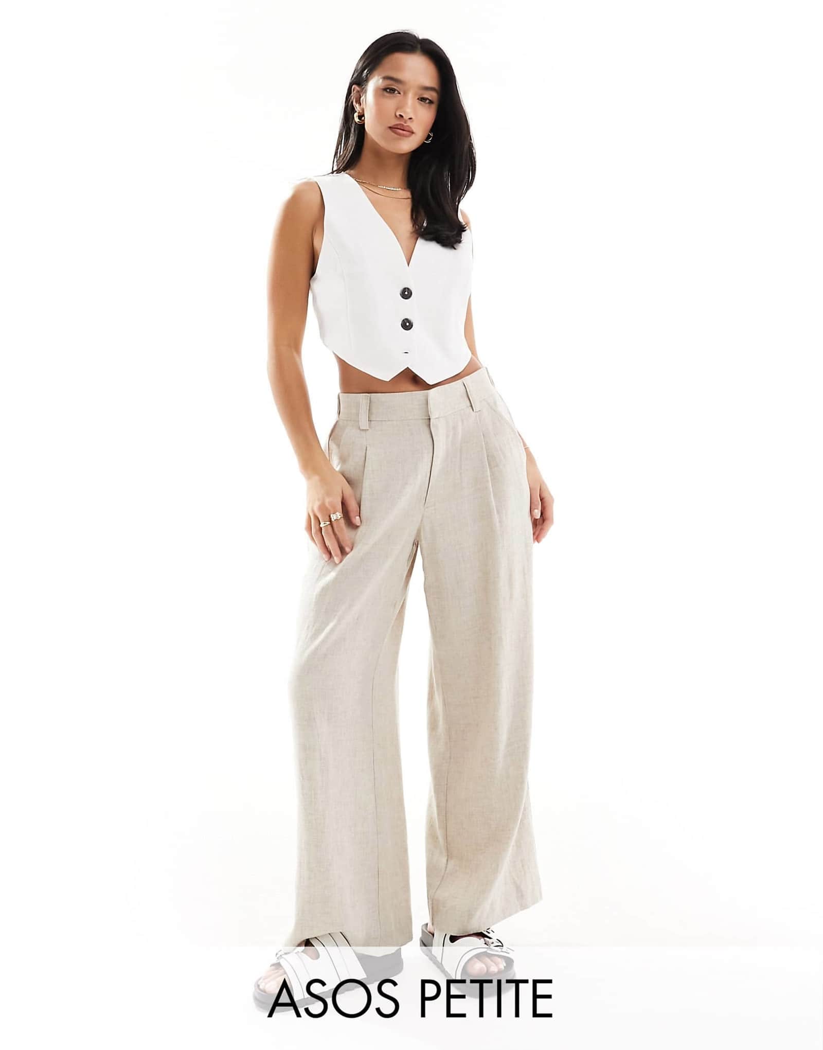 ASOS DESIGN Petite relaxed straight leg linen blend pants in natural 5490₽