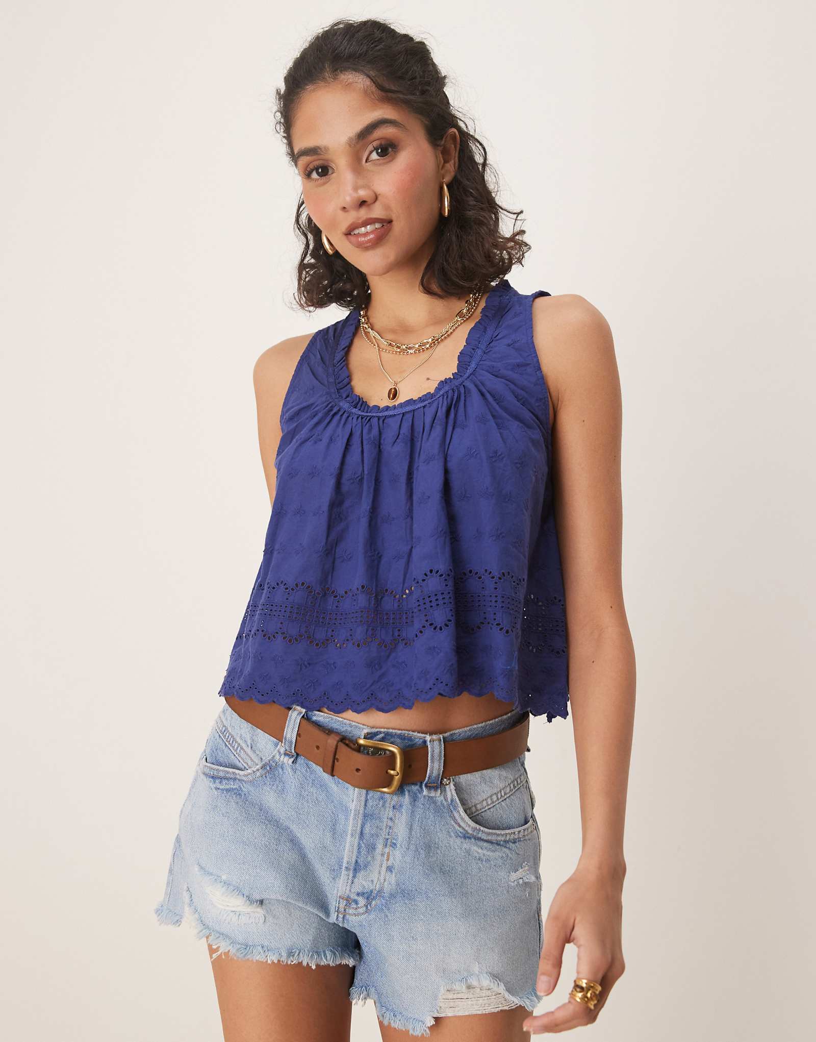 Free People marina eyelet detail tank top in blue 11190₽