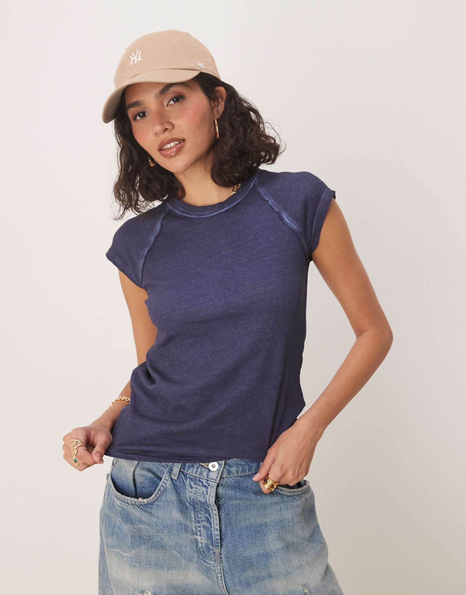 Free People riley raglan sleeve t-shirt in blue 7390₽