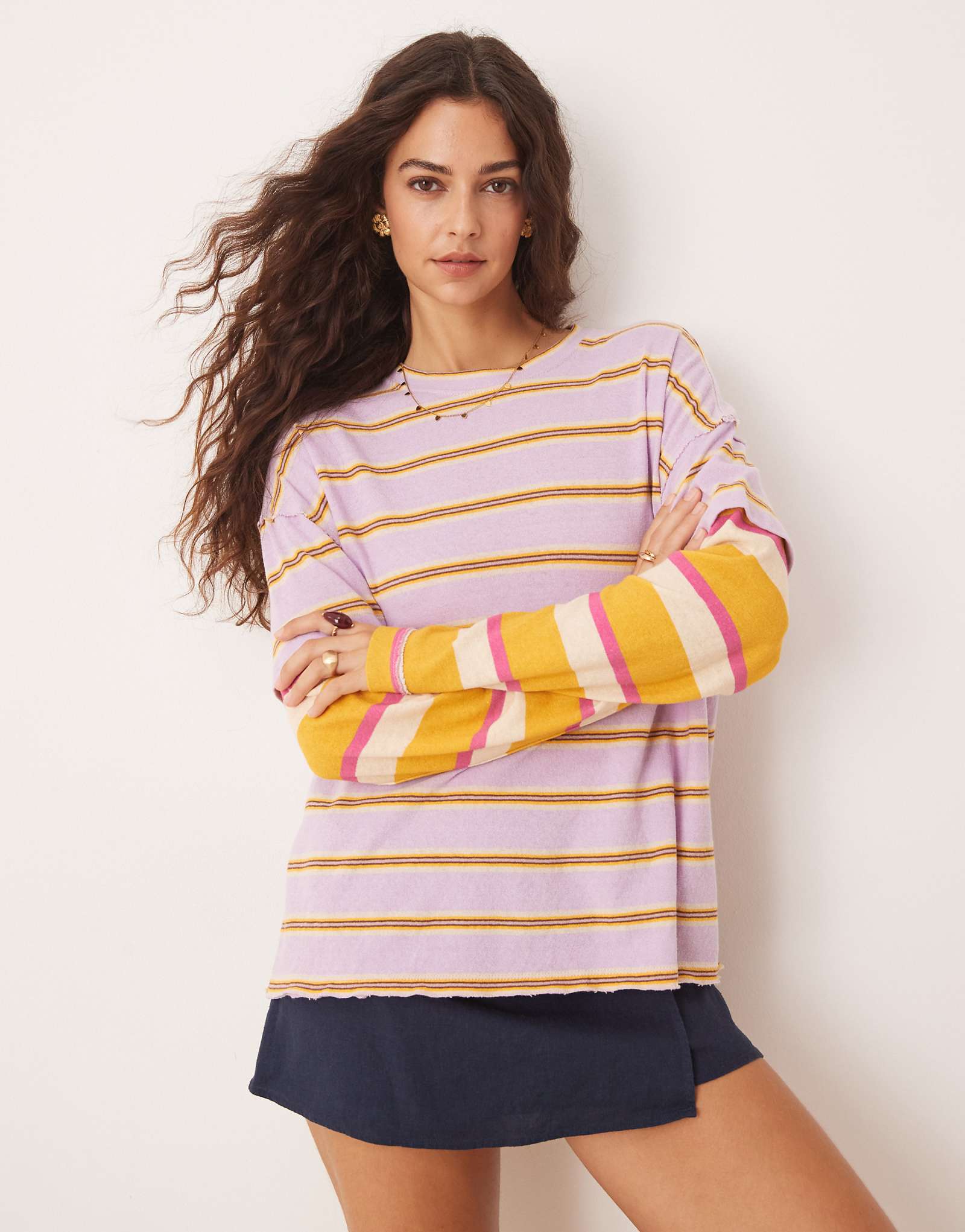 Free People nina striped long sleeve top in pink 11890₽