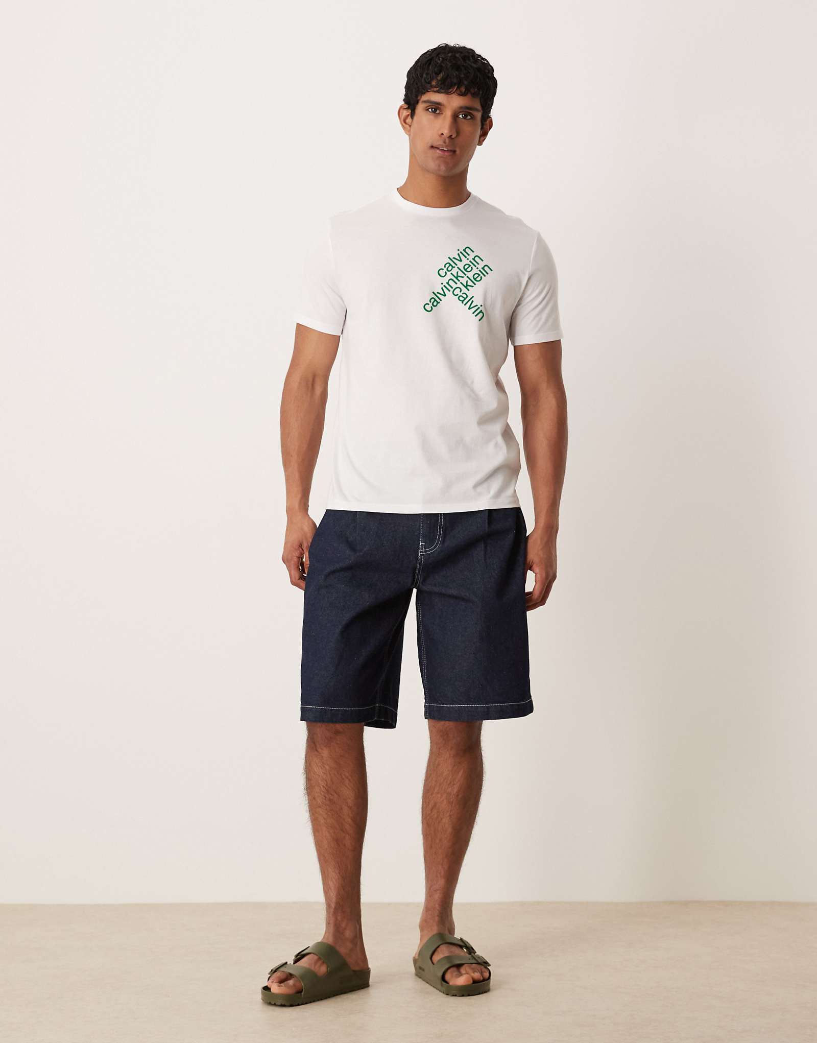 ASOS DESIGN long length denim jorts with double pleats in raw wash 7290₽