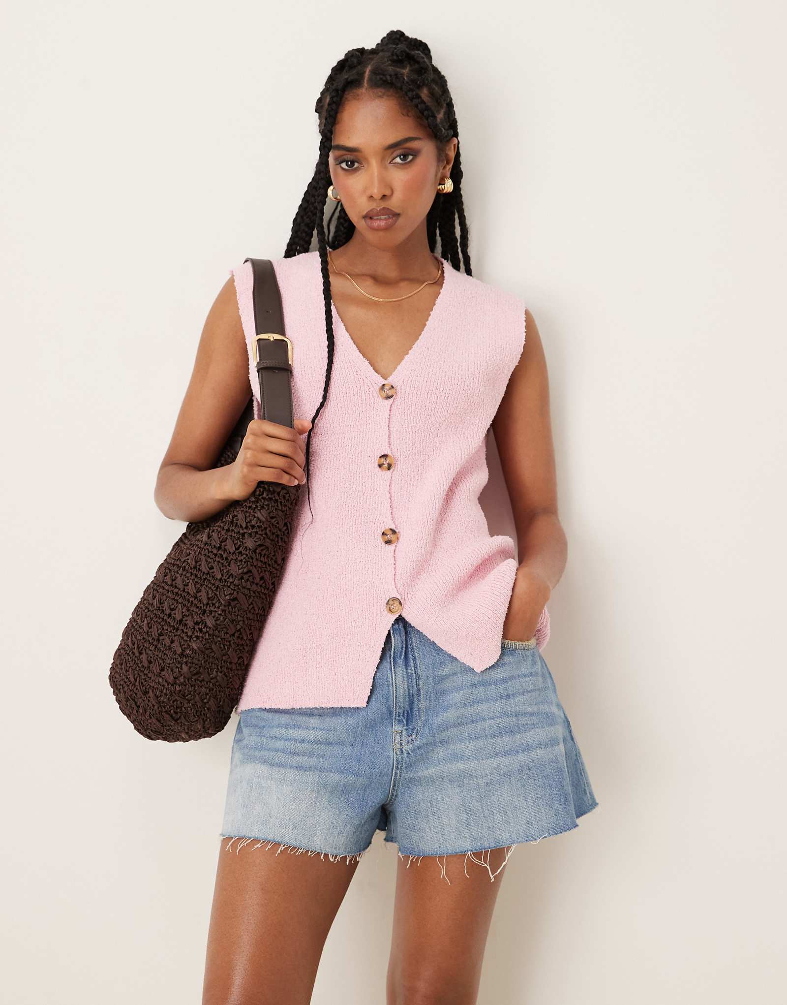 ASOS DESIGN slub knit relaxed fit vest in pink 6490₽
