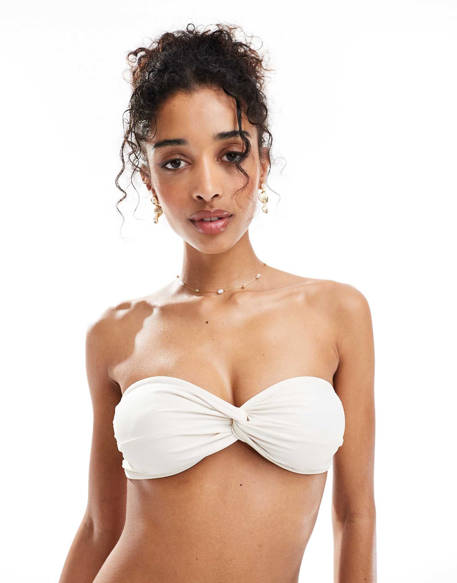 Miss Selfridge mix and match twist bandeau bikini top in cream 4090₽