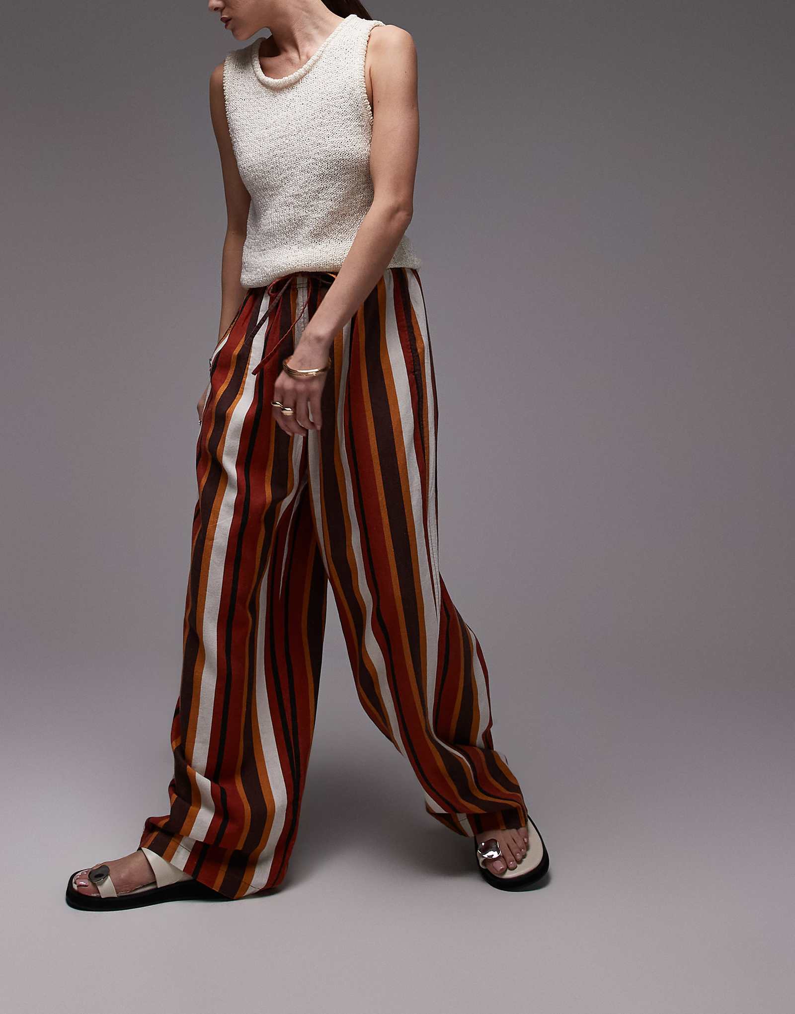 Topshop linen balloon pants in chocolate stripe 11390₽