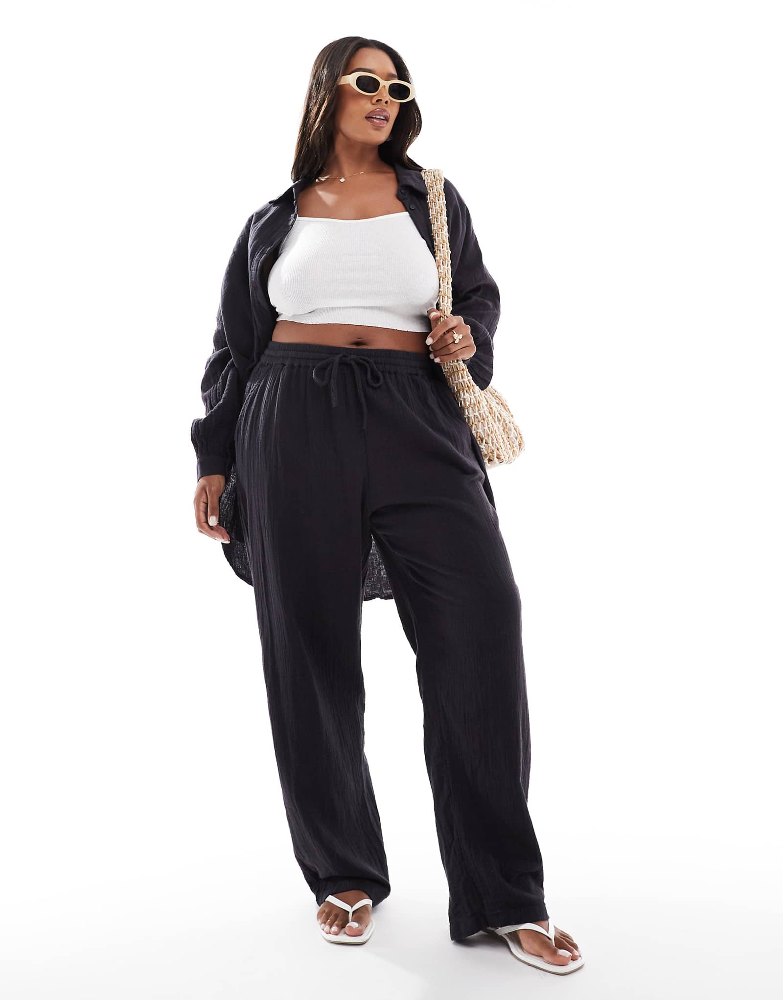 ONLY Curve cheesecloth pull on pants in charcoal - part of a set 8390₽